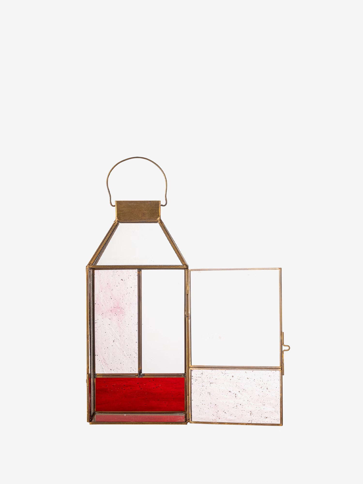 Drew dekorative Laterne aus rosa Glas mit Gestell aus Messingmetall