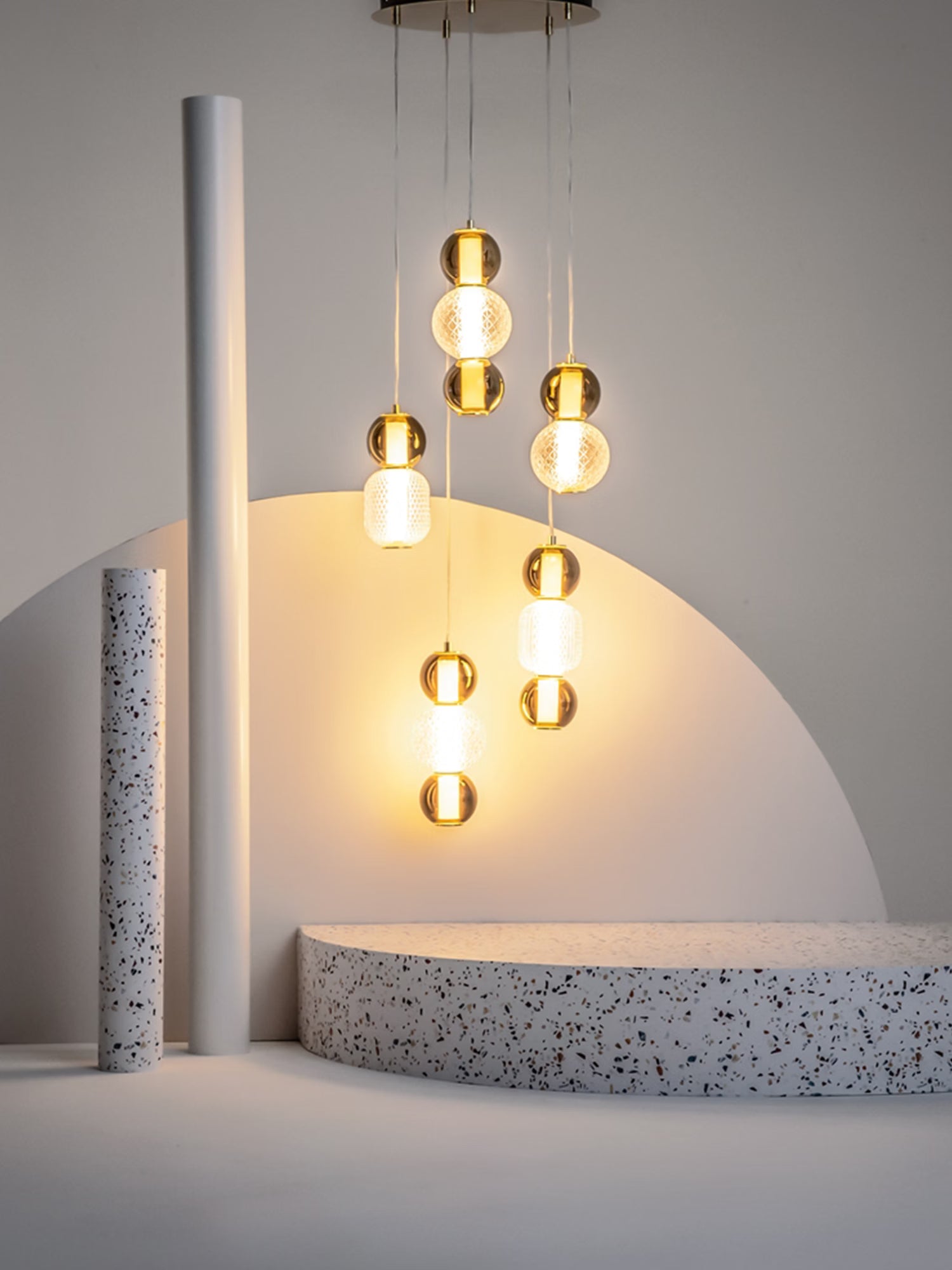 Drop Lampada a sospensione a 5 luci in vetro effetto goccia con finitura oro