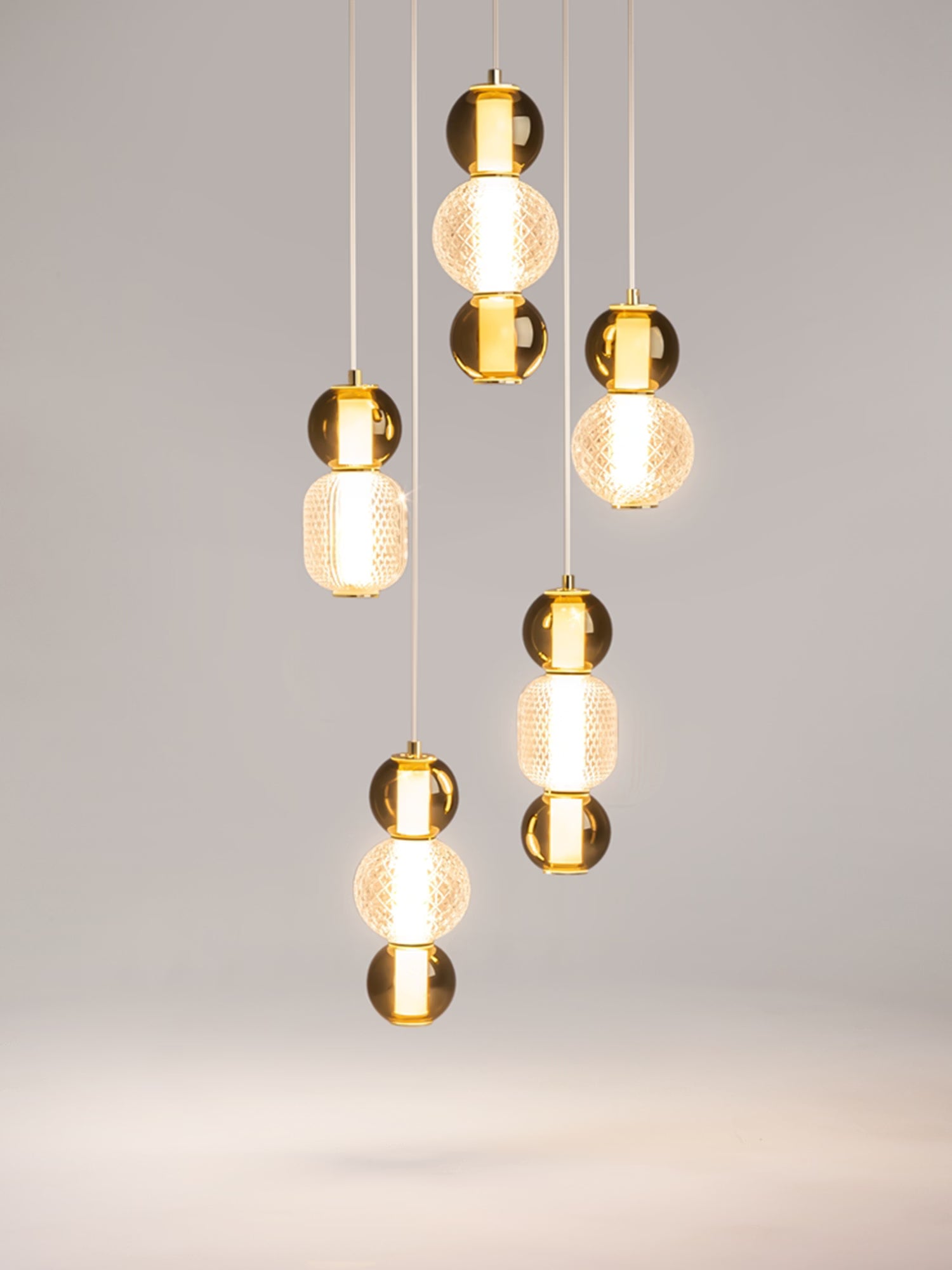 Drop Lampada a sospensione a 5 luci in vetro effetto goccia con finitura oro