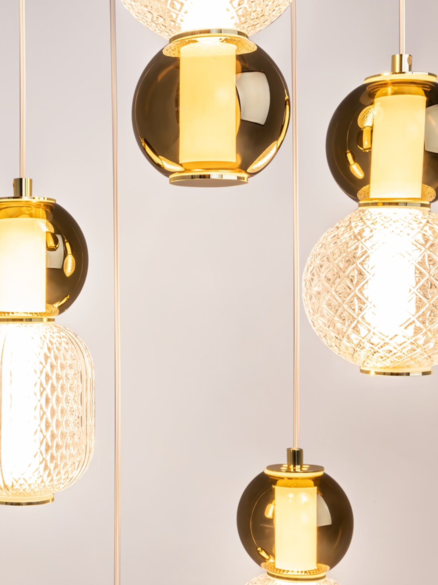 Drop Lampada a sospensione a 5 luci in vetro effetto goccia con finitura oro