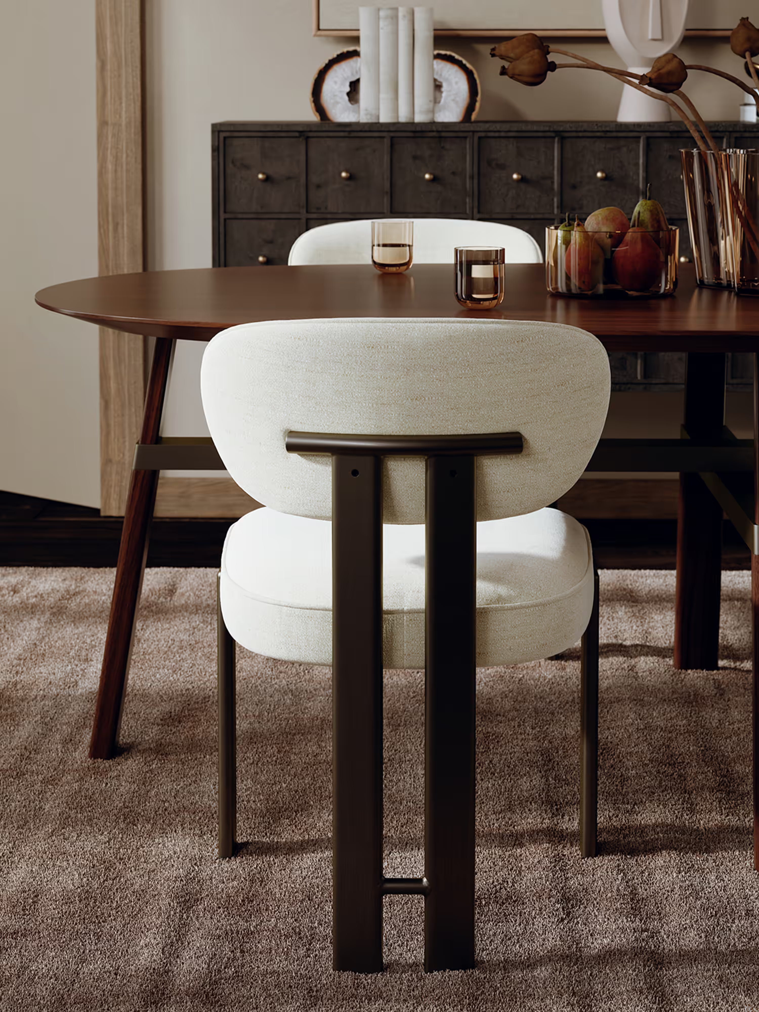 Duct Armless bouclé chair – sculptural design with metal frame