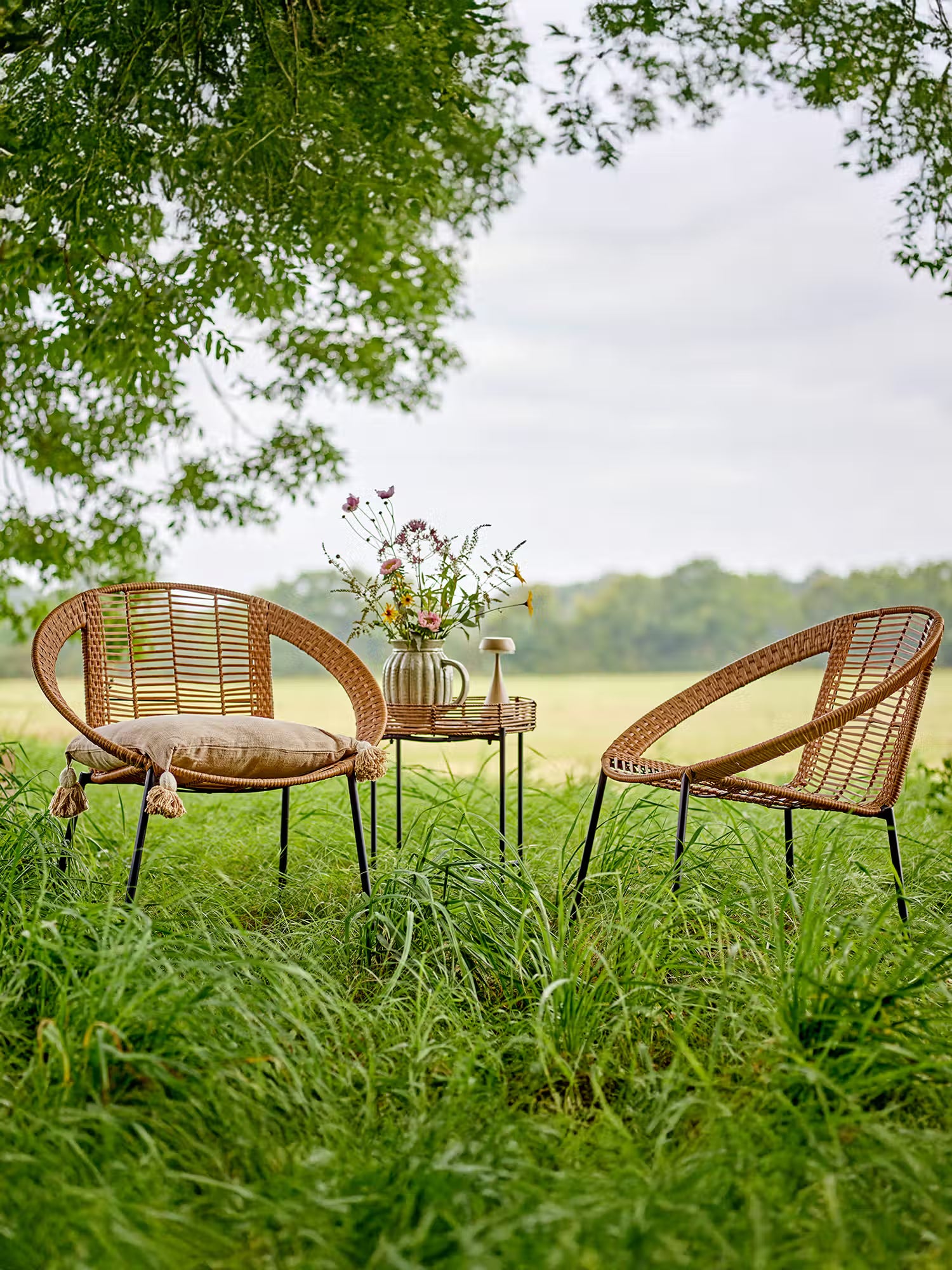 Dudine Set da esterno da 2 poltrone e tavolino in polyrattan naturale e metallo nero
