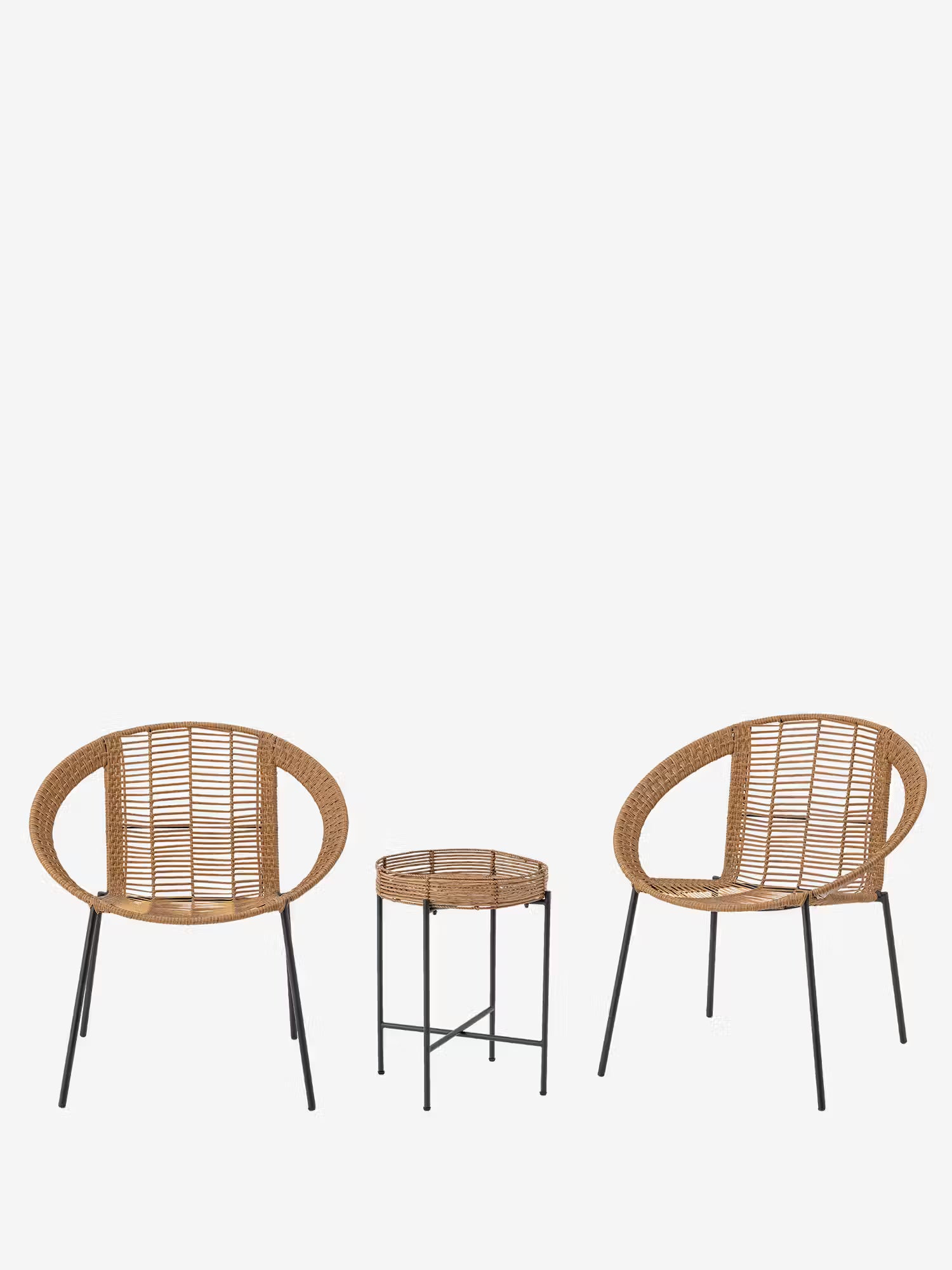Dudine Set da esterno da 2 poltrone e tavolino in polyrattan naturale e metallo nero