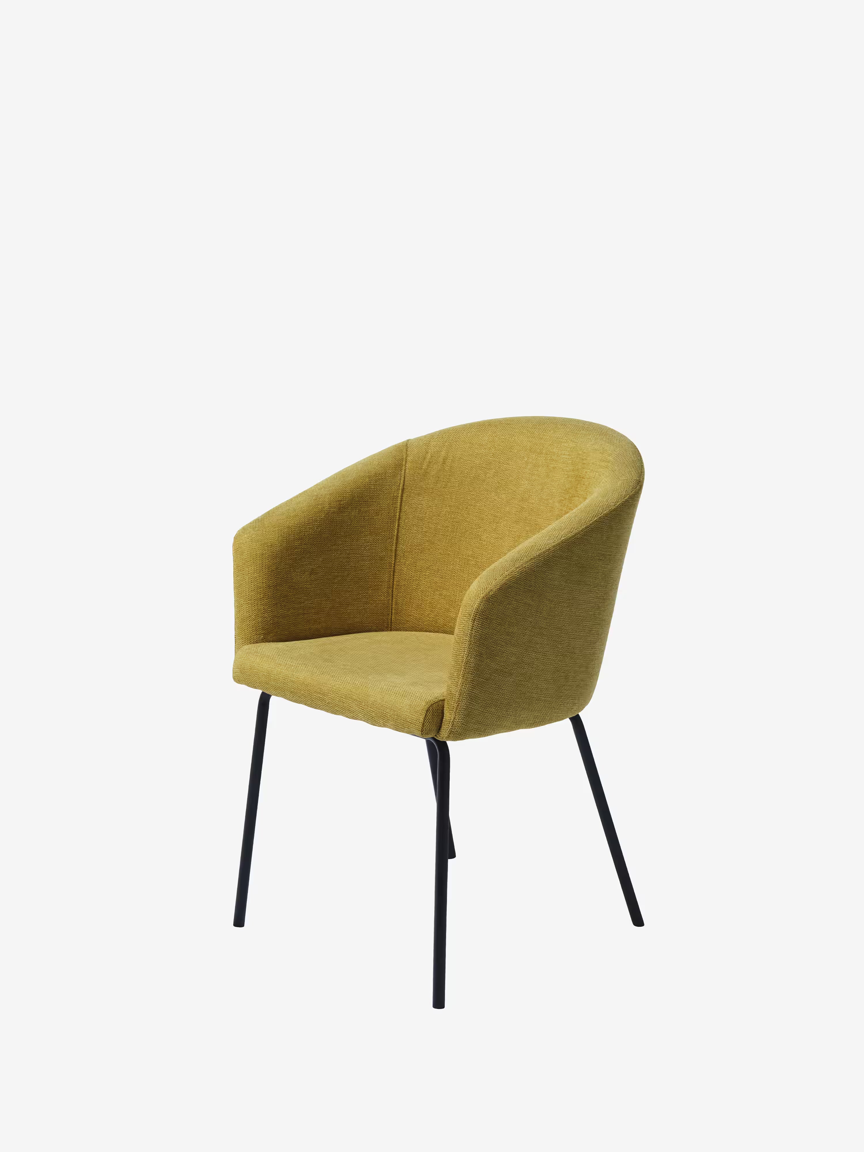 Easton Chaise rembourrée en tissu design enveloppant avec accoudoirs et pieds en métal noir
