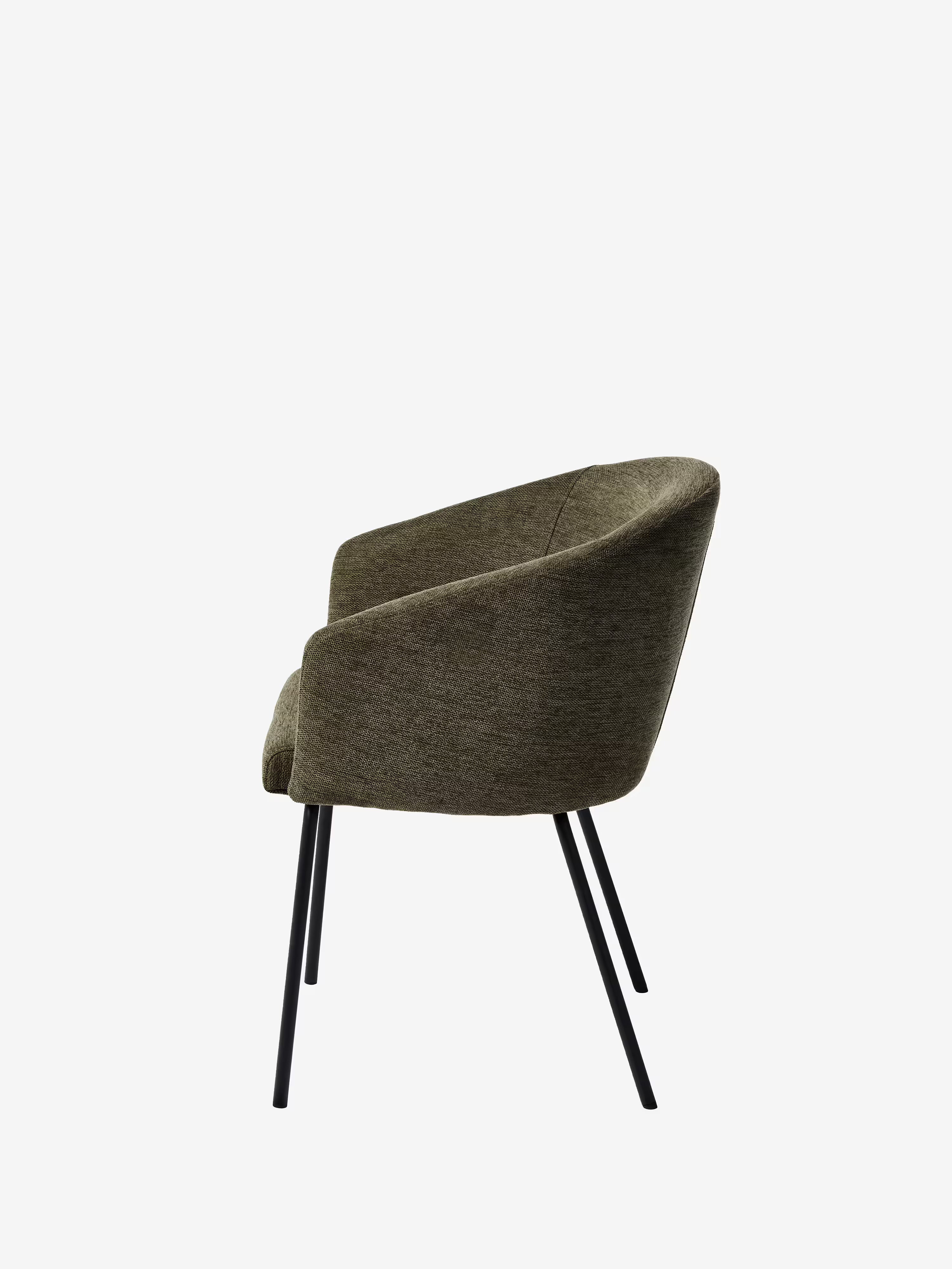 Easton Chaise rembourrée en tissu design enveloppant avec accoudoirs et pieds en métal noir