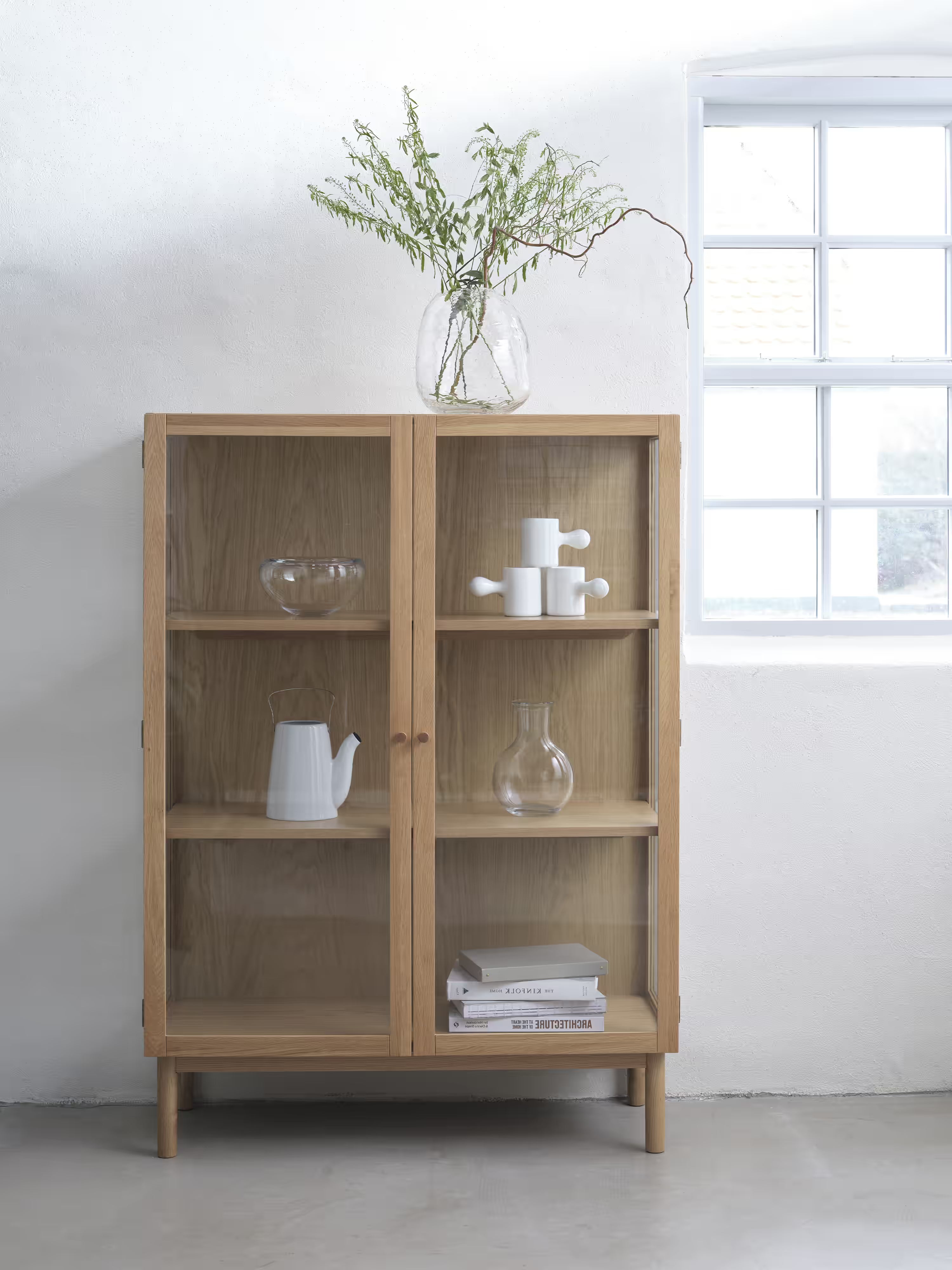 Elba display cabinet in oak and tempered glass - sideboard 100 x 140 cm