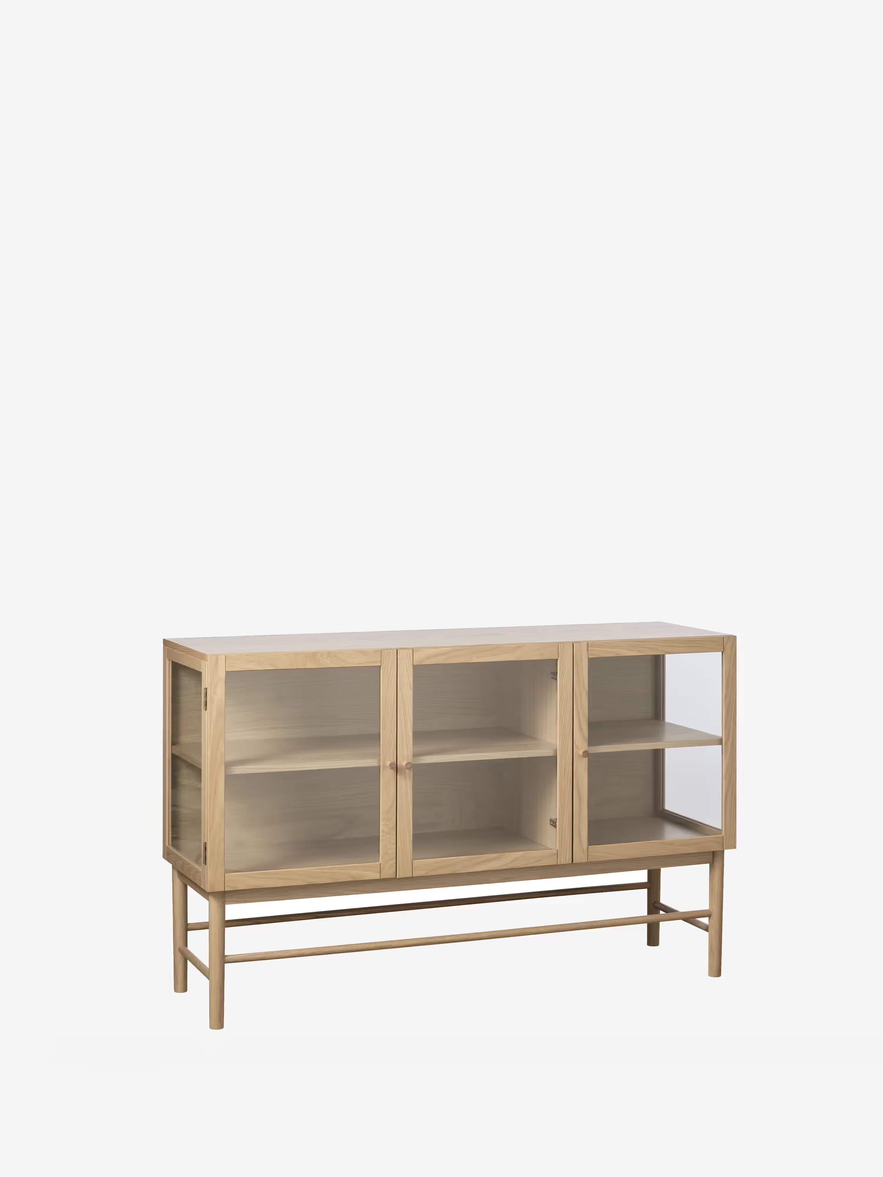 Elba aparador vitrina en roble natural con puertas de vidrio templado 140 x 88 cm