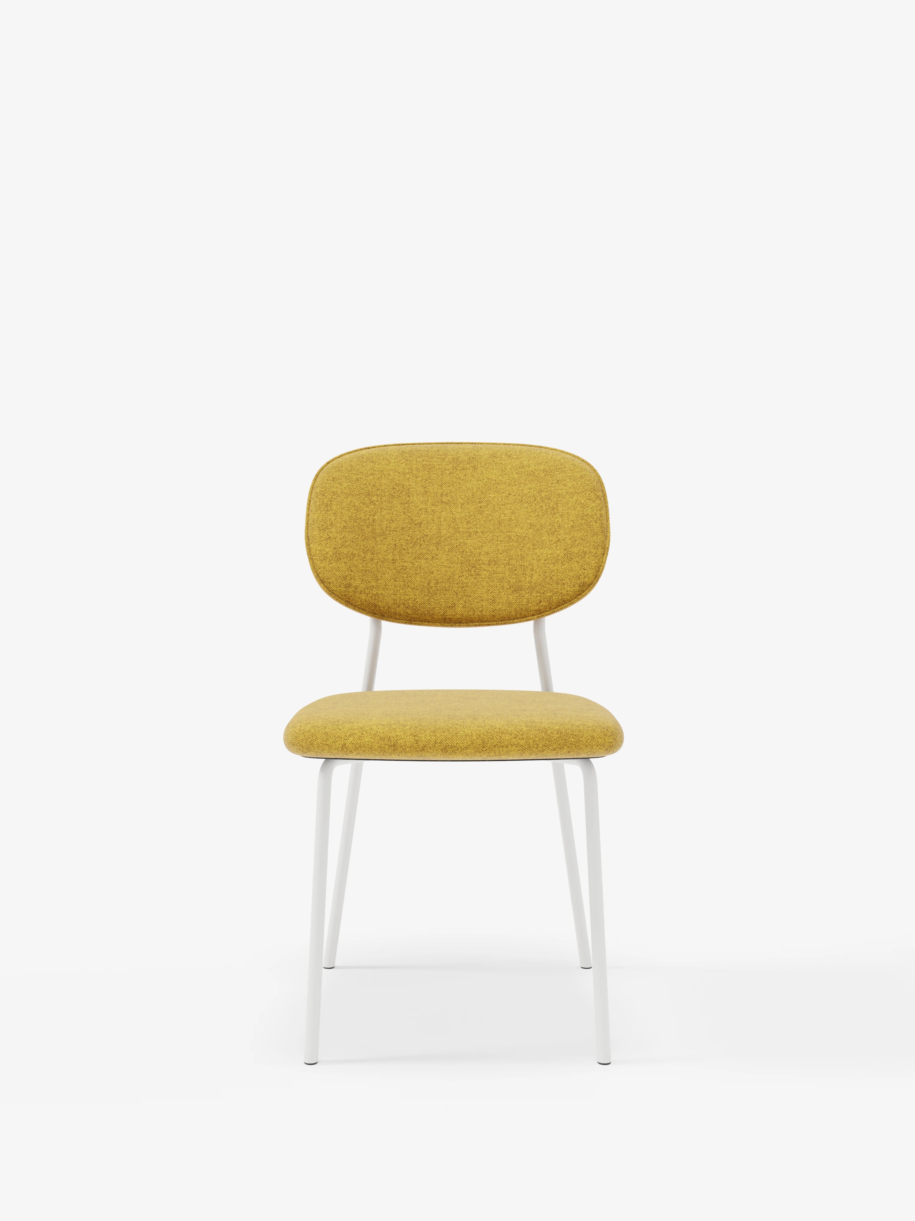 Ellis Chair in Yellow Fabric with White Painted Metal Legs
