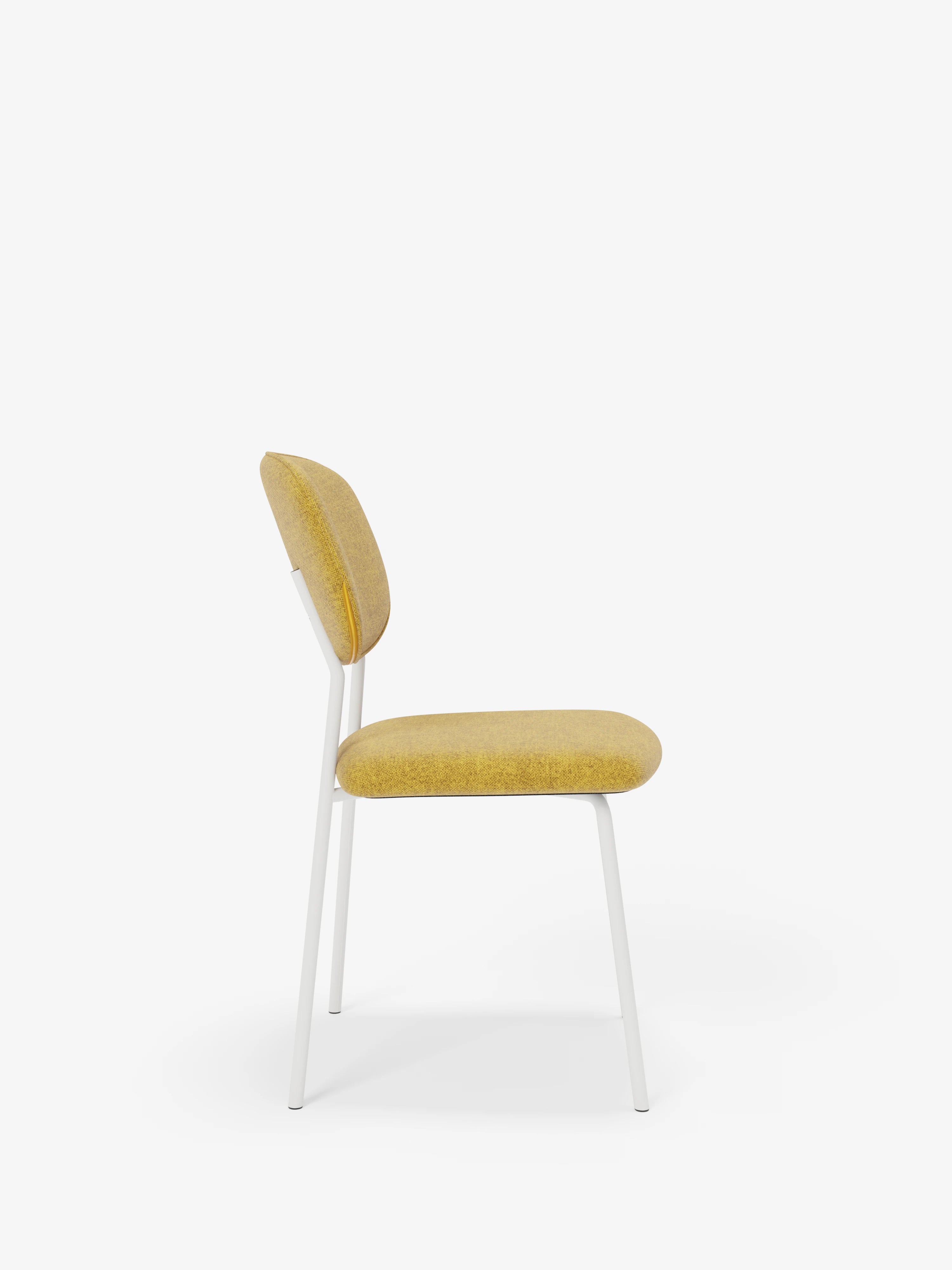 Ellis sedia in tessuto giallo con gambe in metallo verniciato bianco