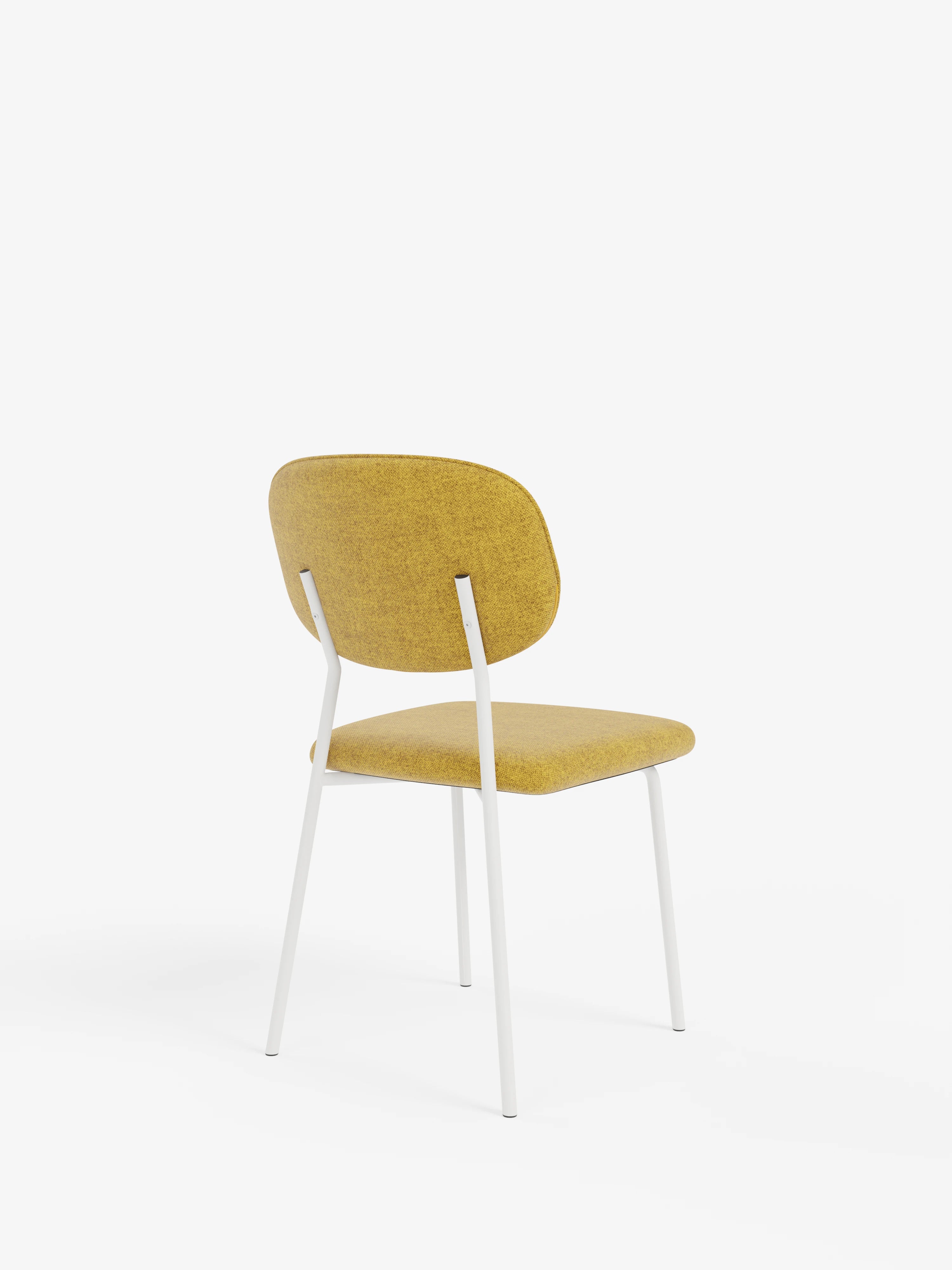 Ellis sedia in tessuto giallo con gambe in metallo verniciato bianco
