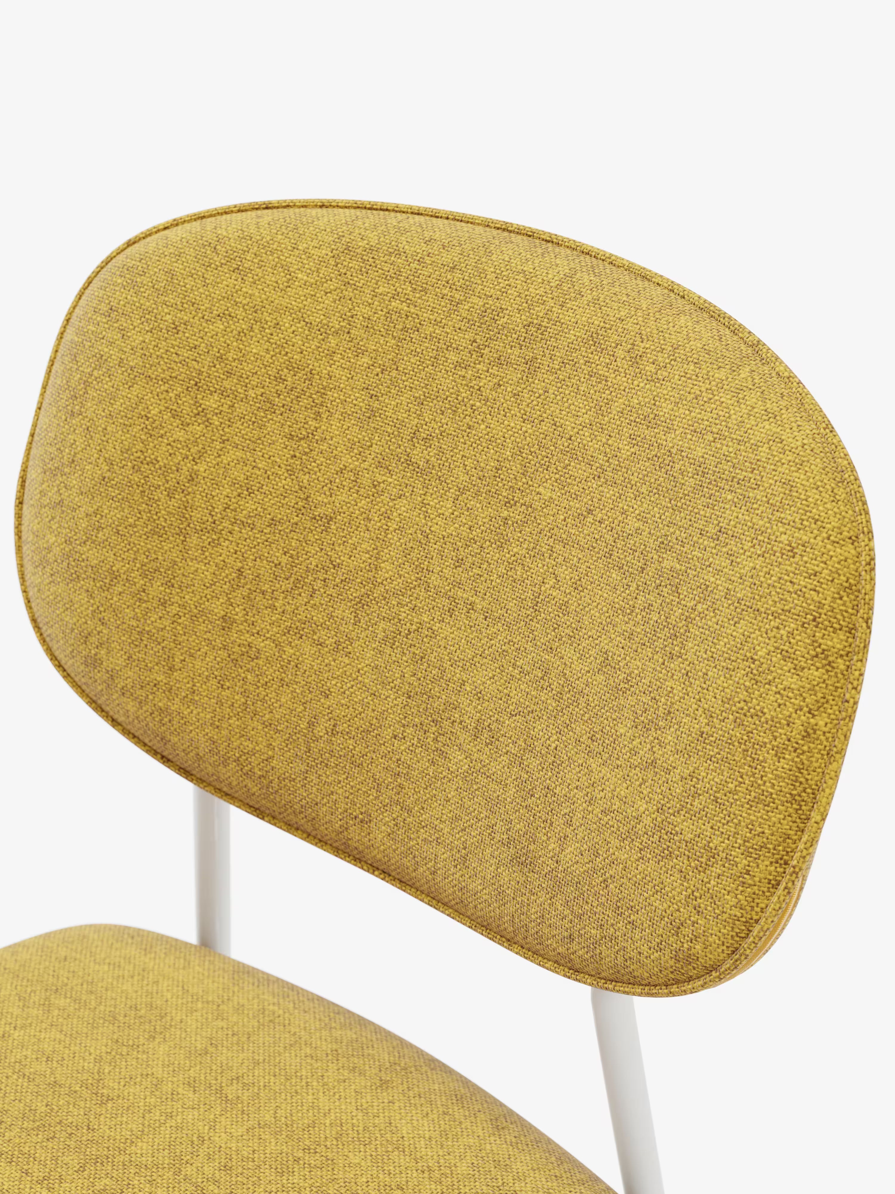 Ellis sedia in tessuto giallo con gambe in metallo verniciato bianco