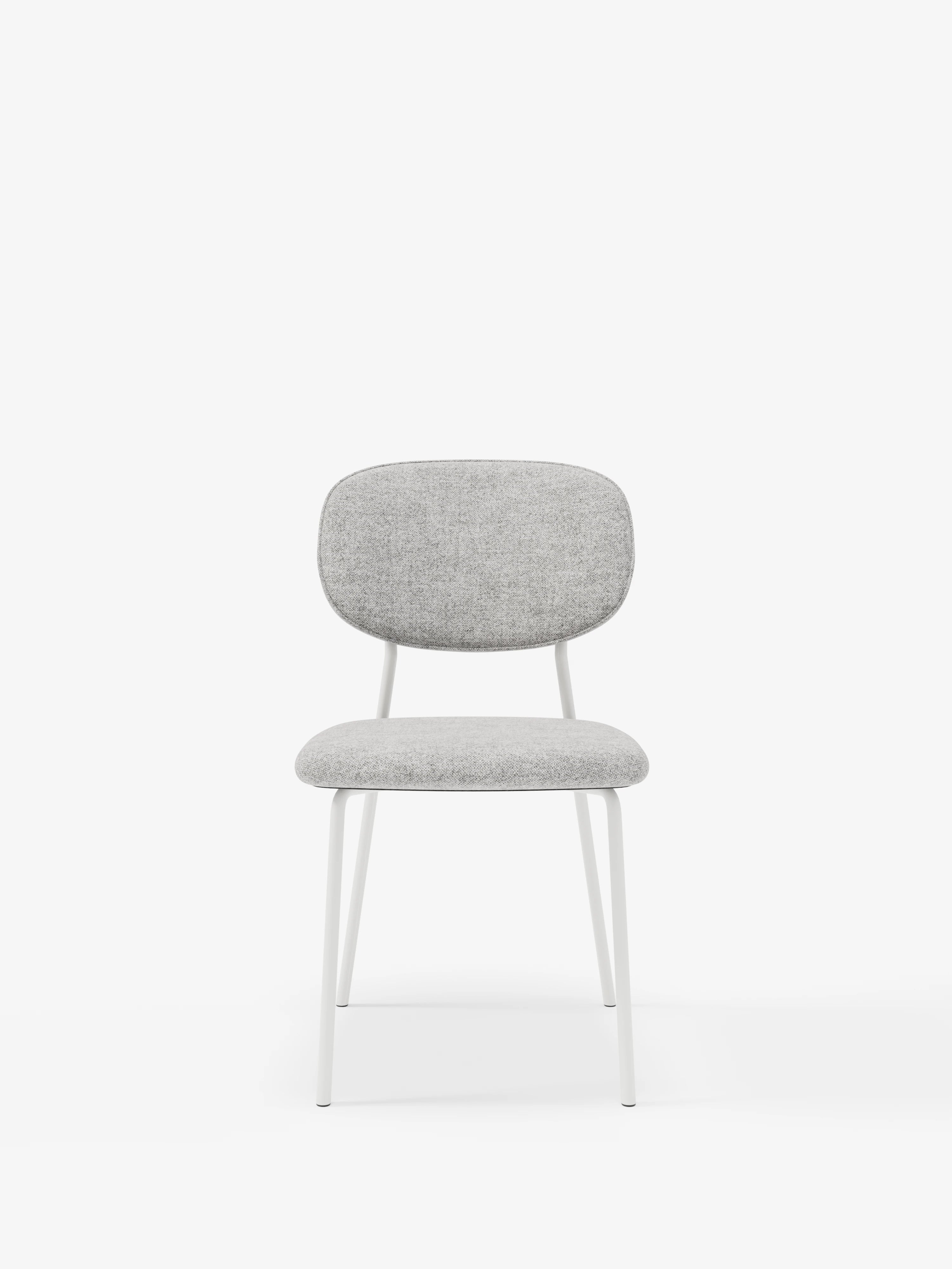 Ellis Chair in Light Grey Fabric with White Painted Metal Legs