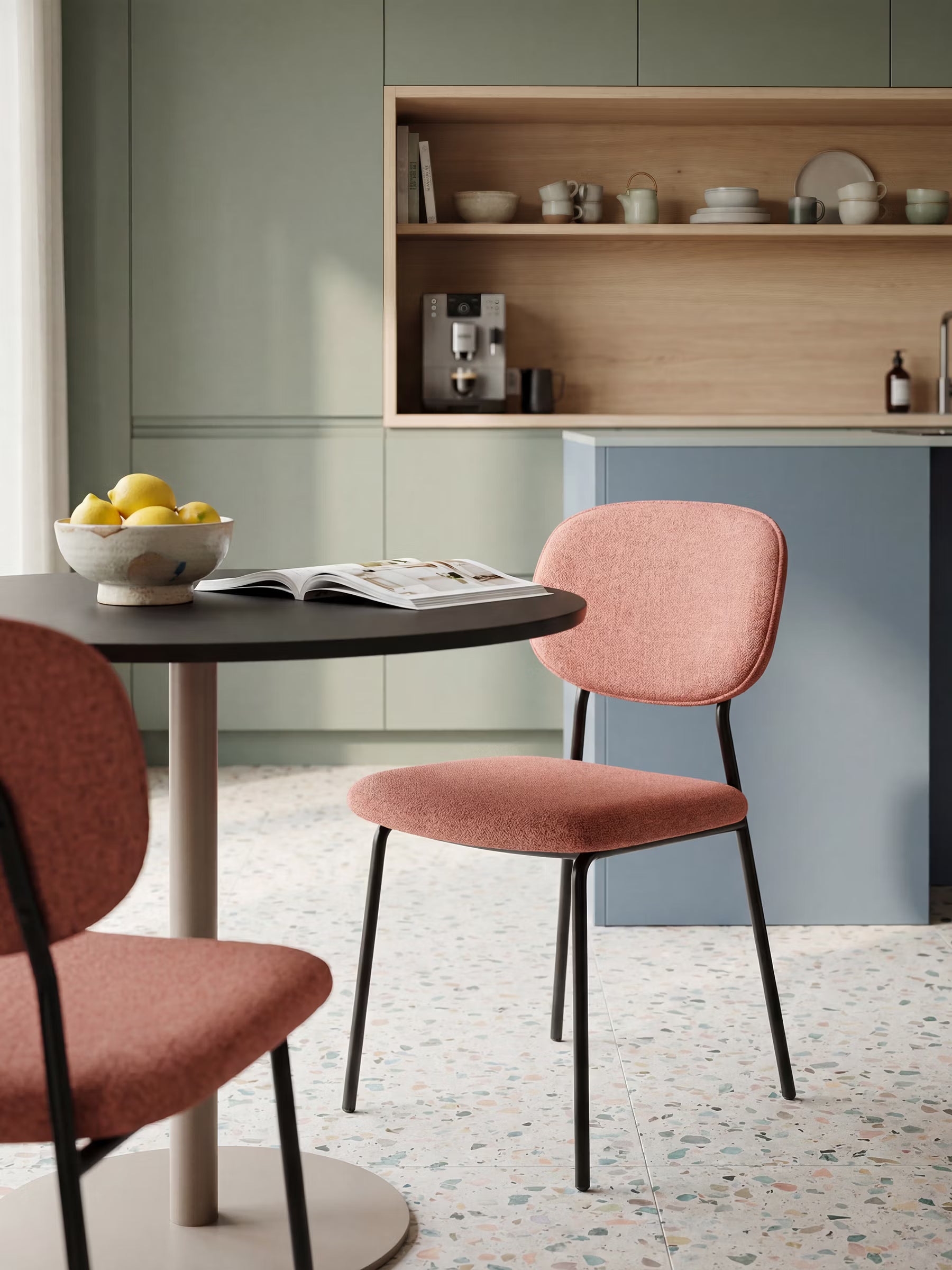Ellis Chair in Rust Fabric with Black Painted Metal Legs