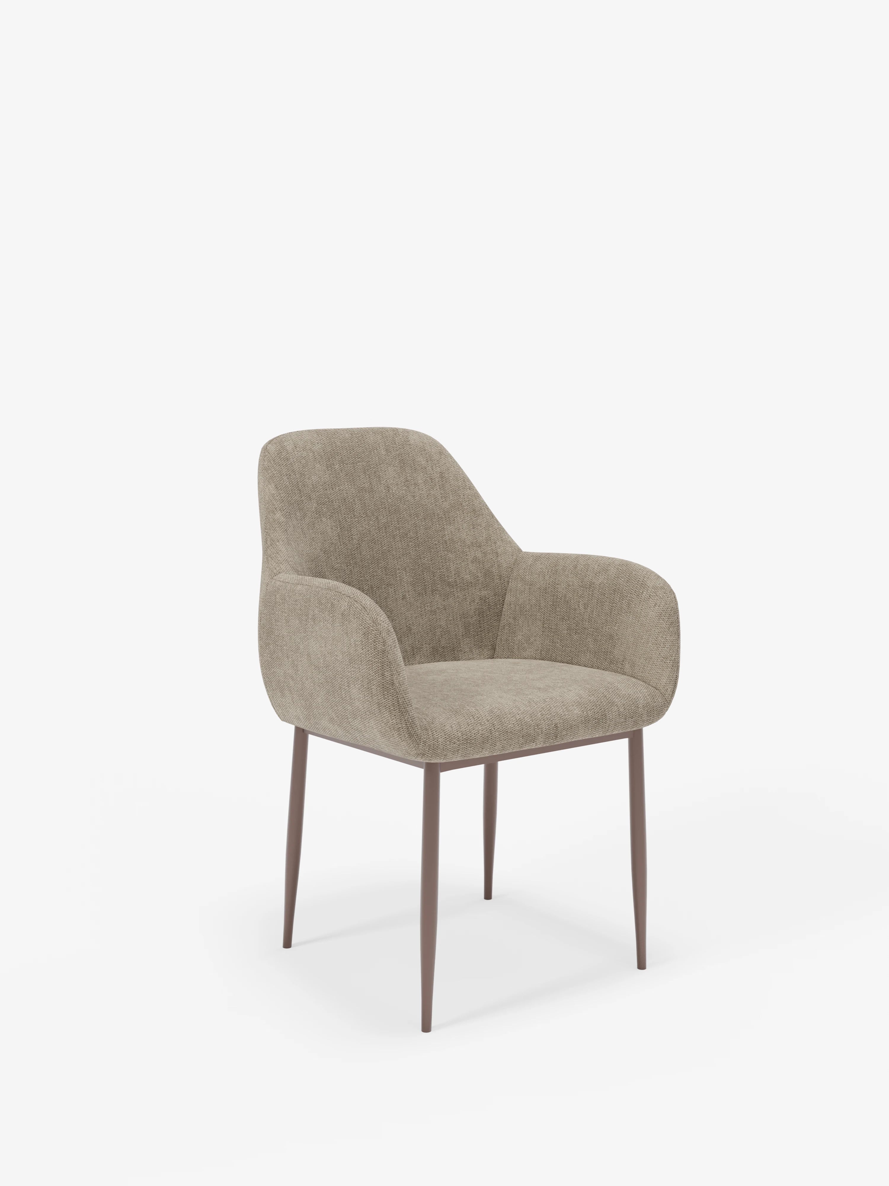 Elodie Upholstered chair with armrests brown – compact and refined design with metal frame