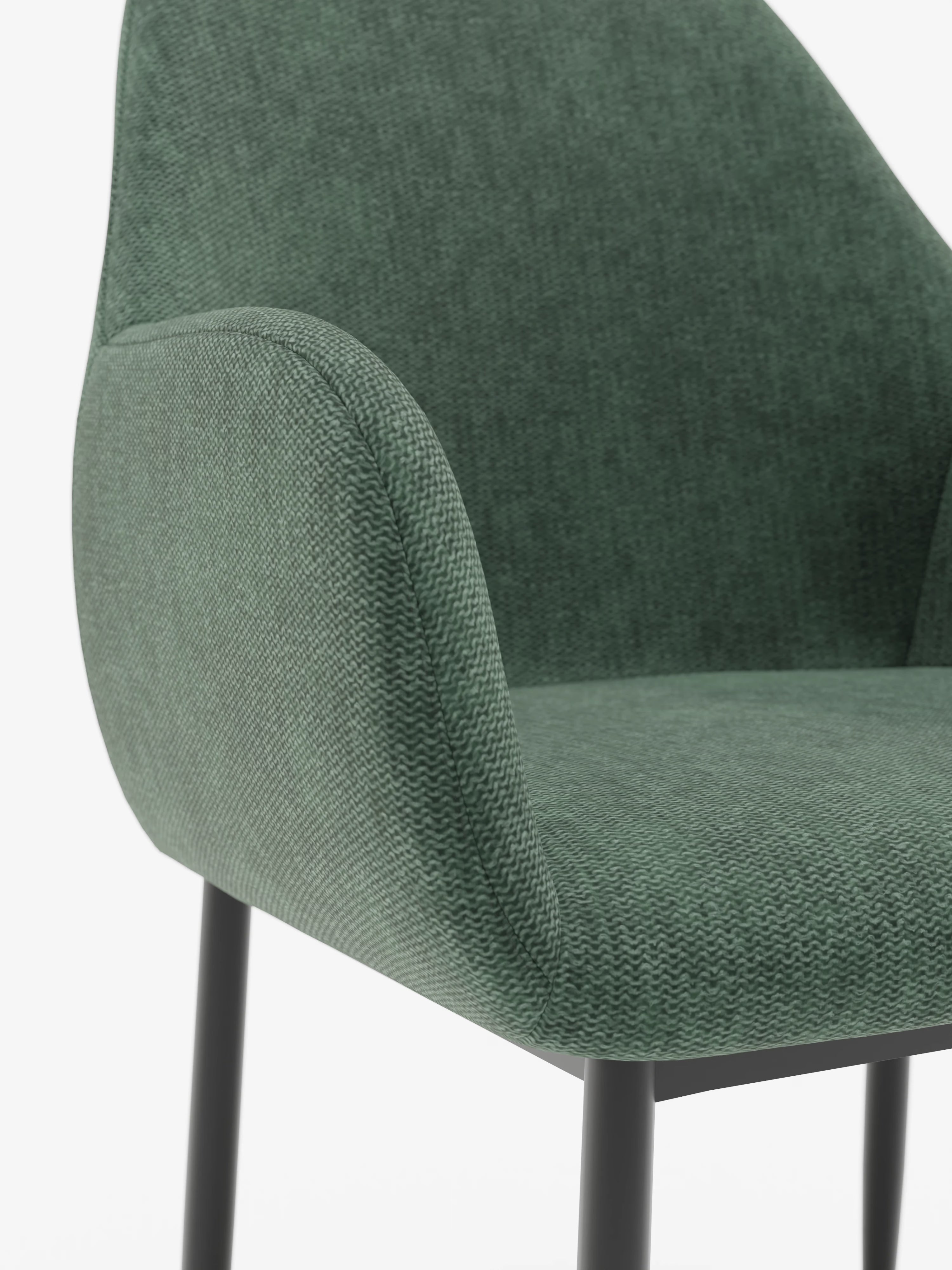 Elodie Chaise rembourrée avec accoudoirs vert – design compact et raffiné avec structure en métal