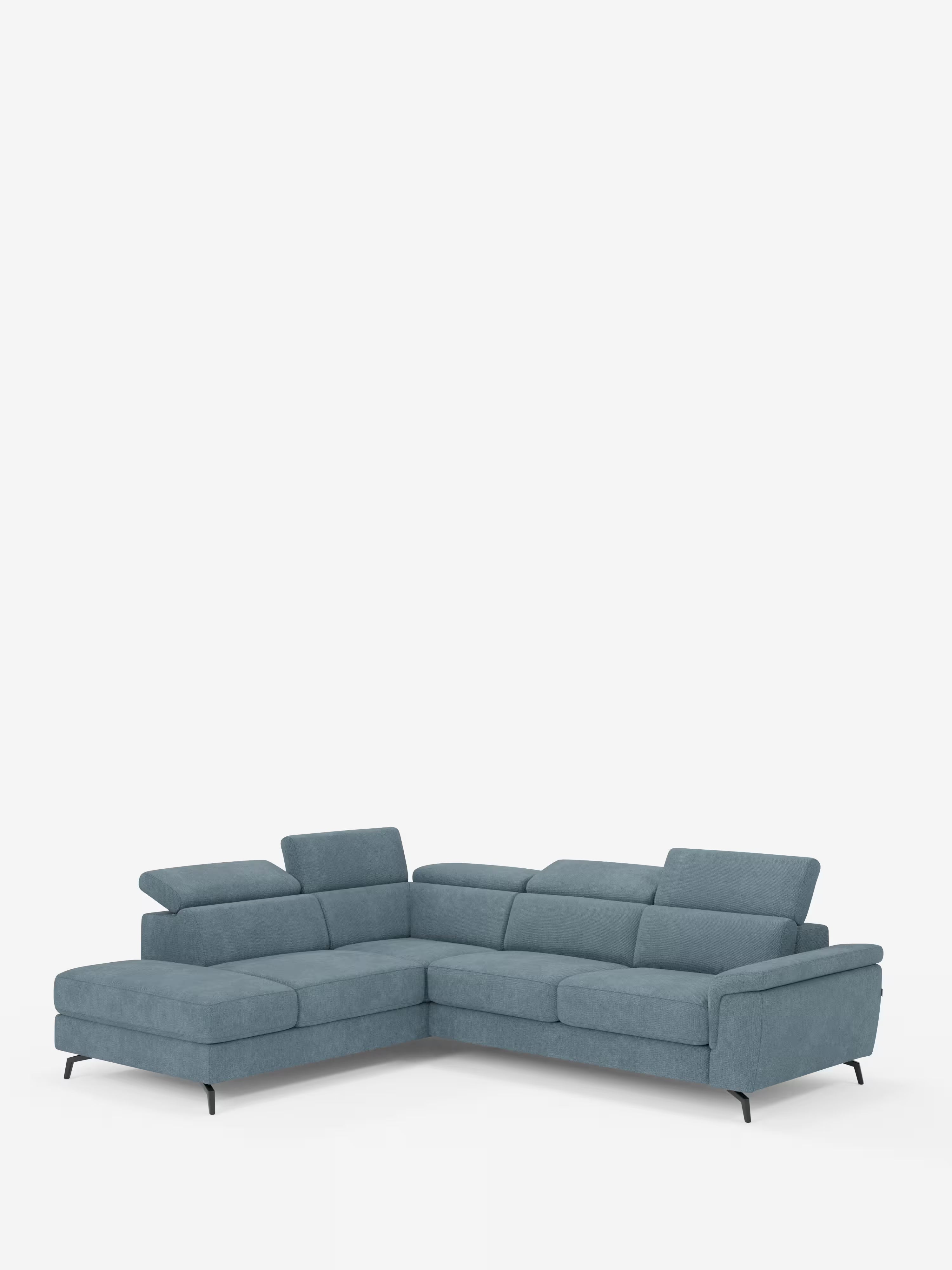 Estro divano angolare con elemento estraibile e poggiatesta reclinabili in tessuto impermeabile