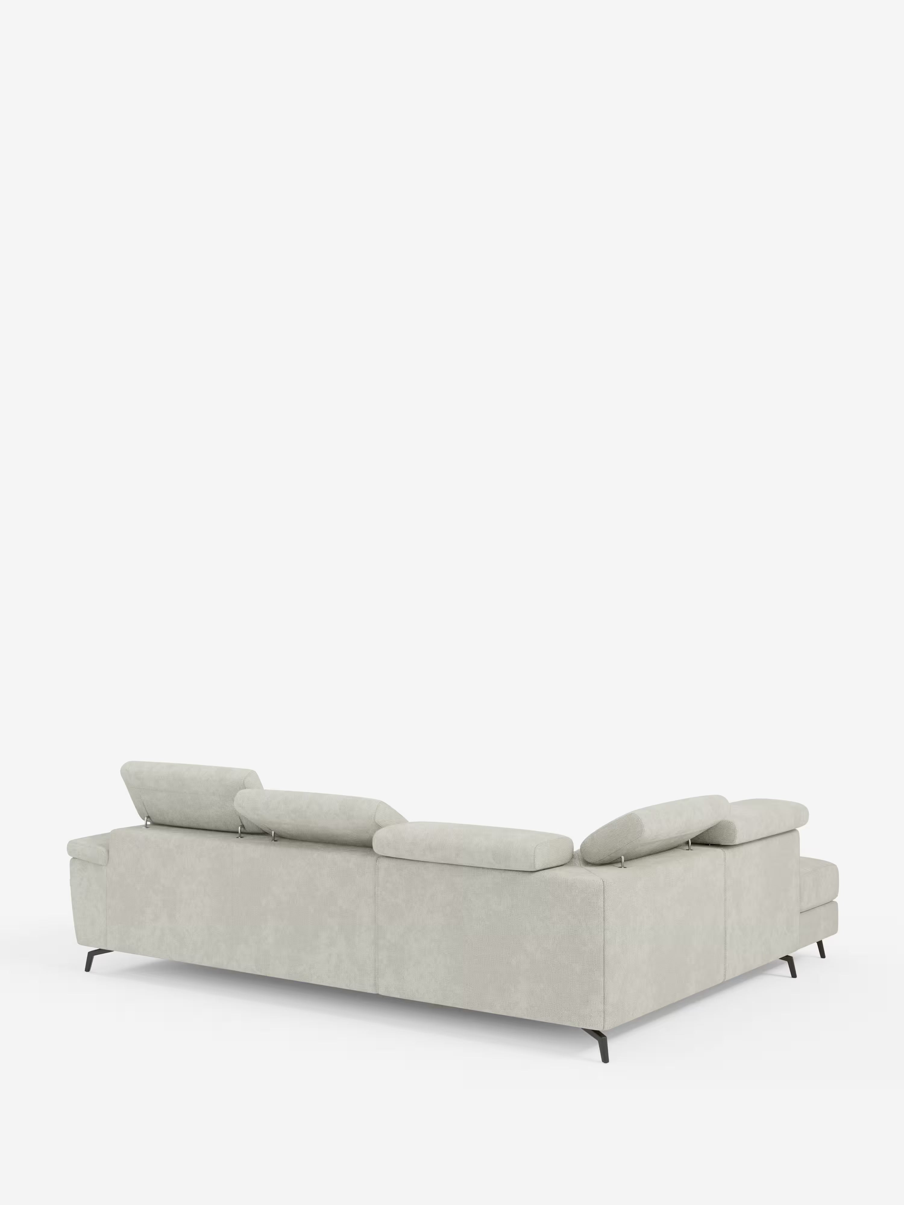 Estro divano angolare con elemento estraibile e poggiatesta reclinabili in tessuto impermeabile