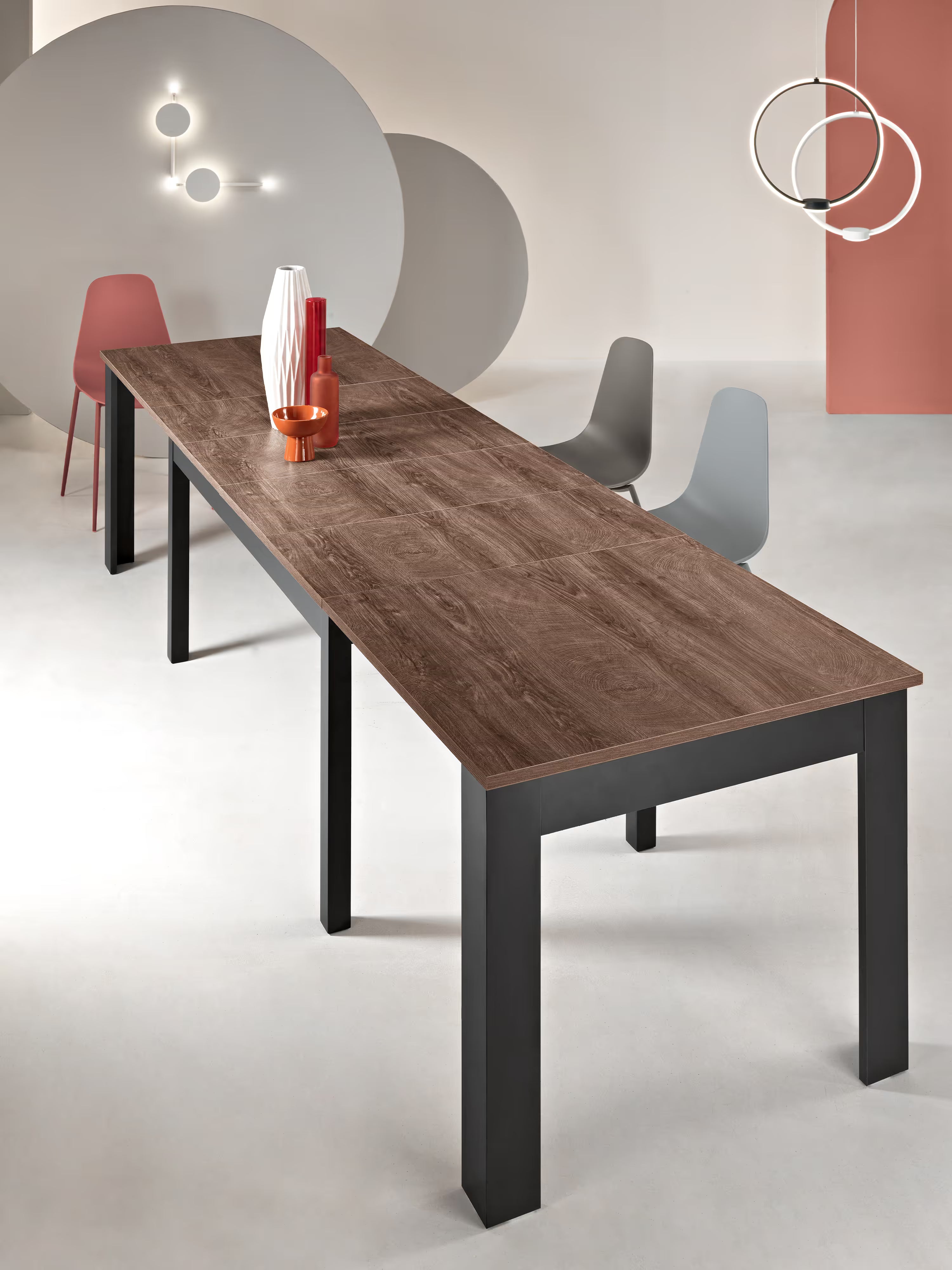 Fabio Mesa extensible en melamina efecto teca – base antracita 160 (320) x 90 cm