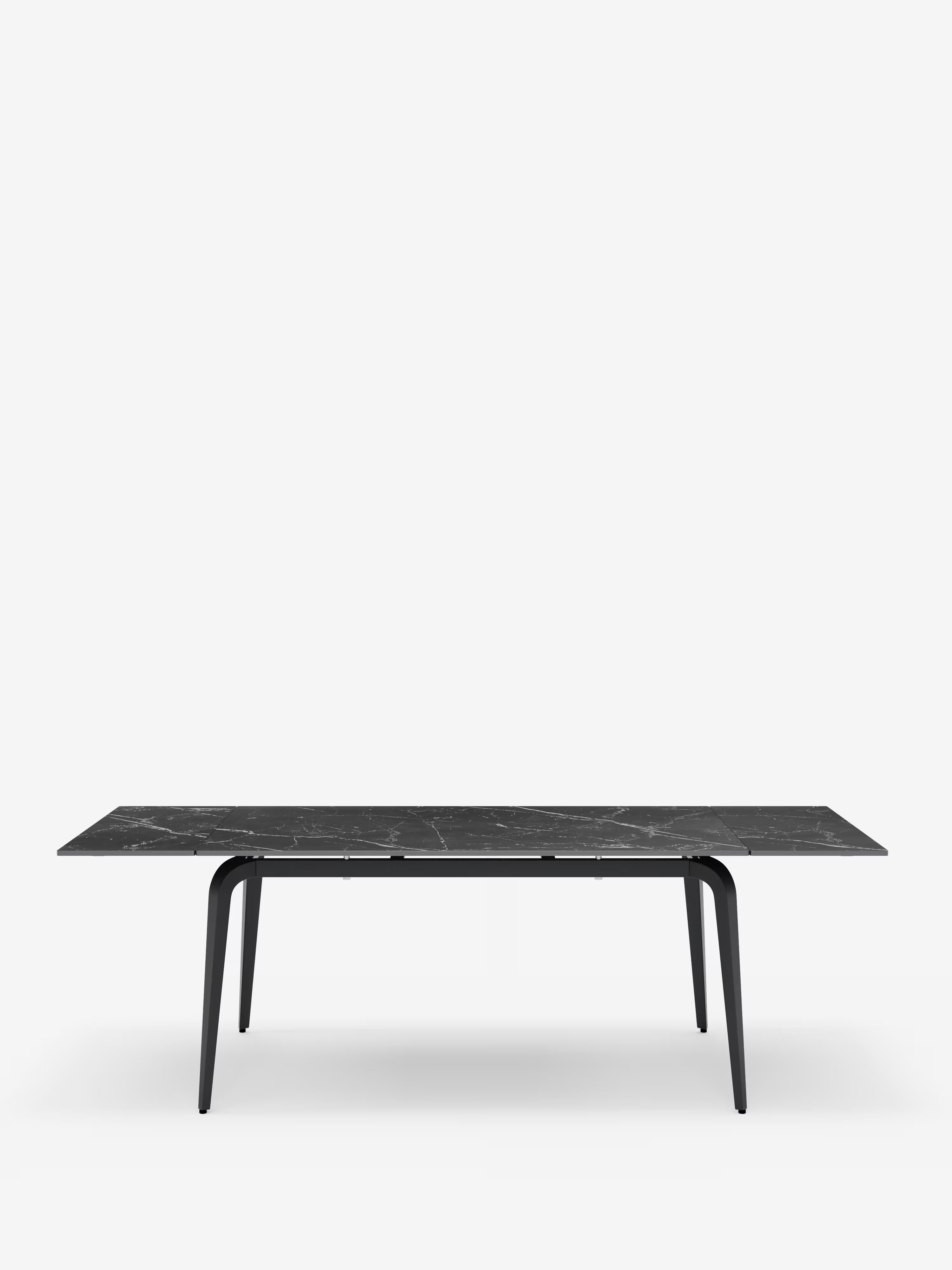 Felix extendable matte black marble table – black metal base seating 6 to 10