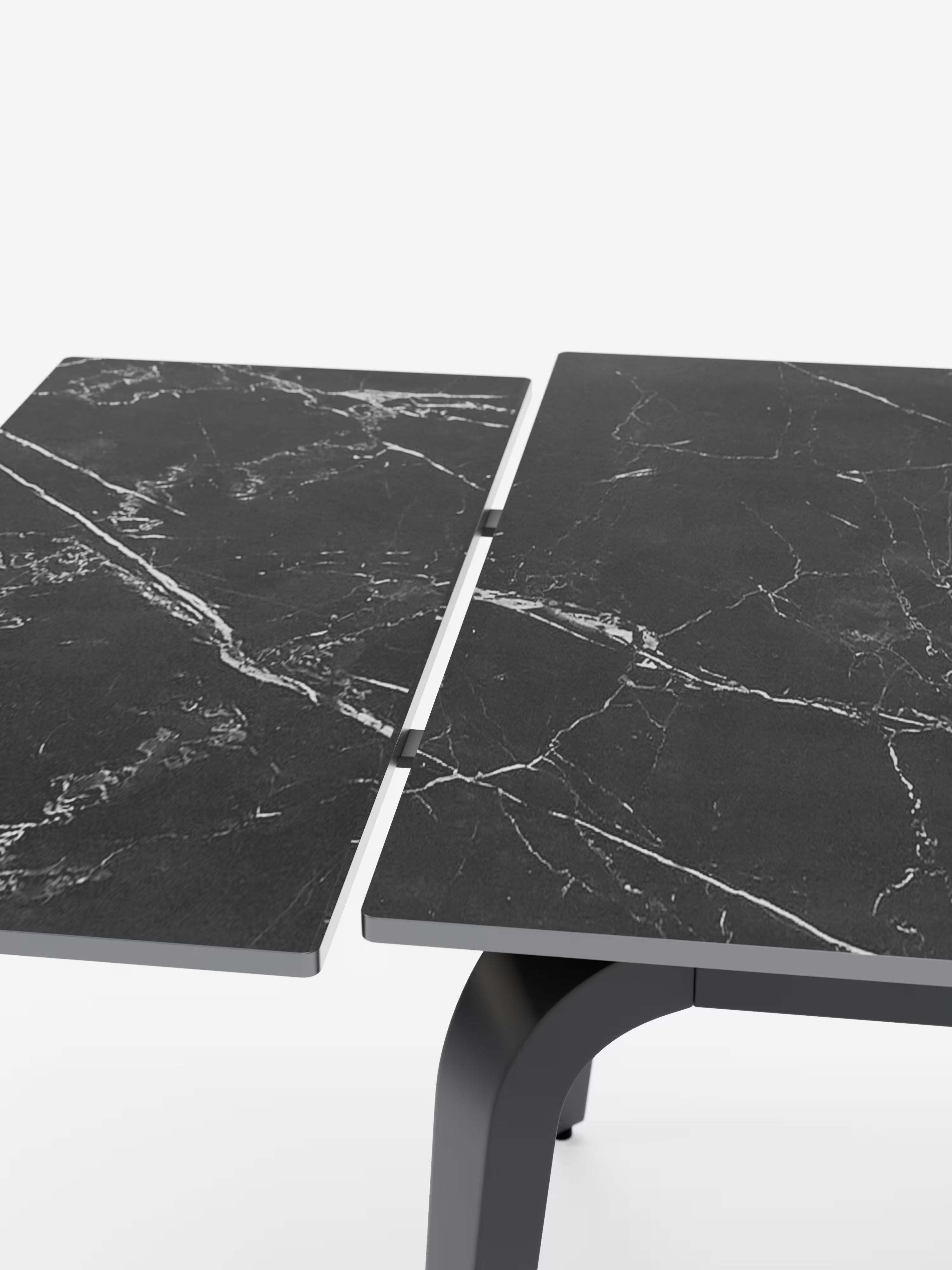 Felix extendable matte black marble table – black metal base seating 6 to 10
