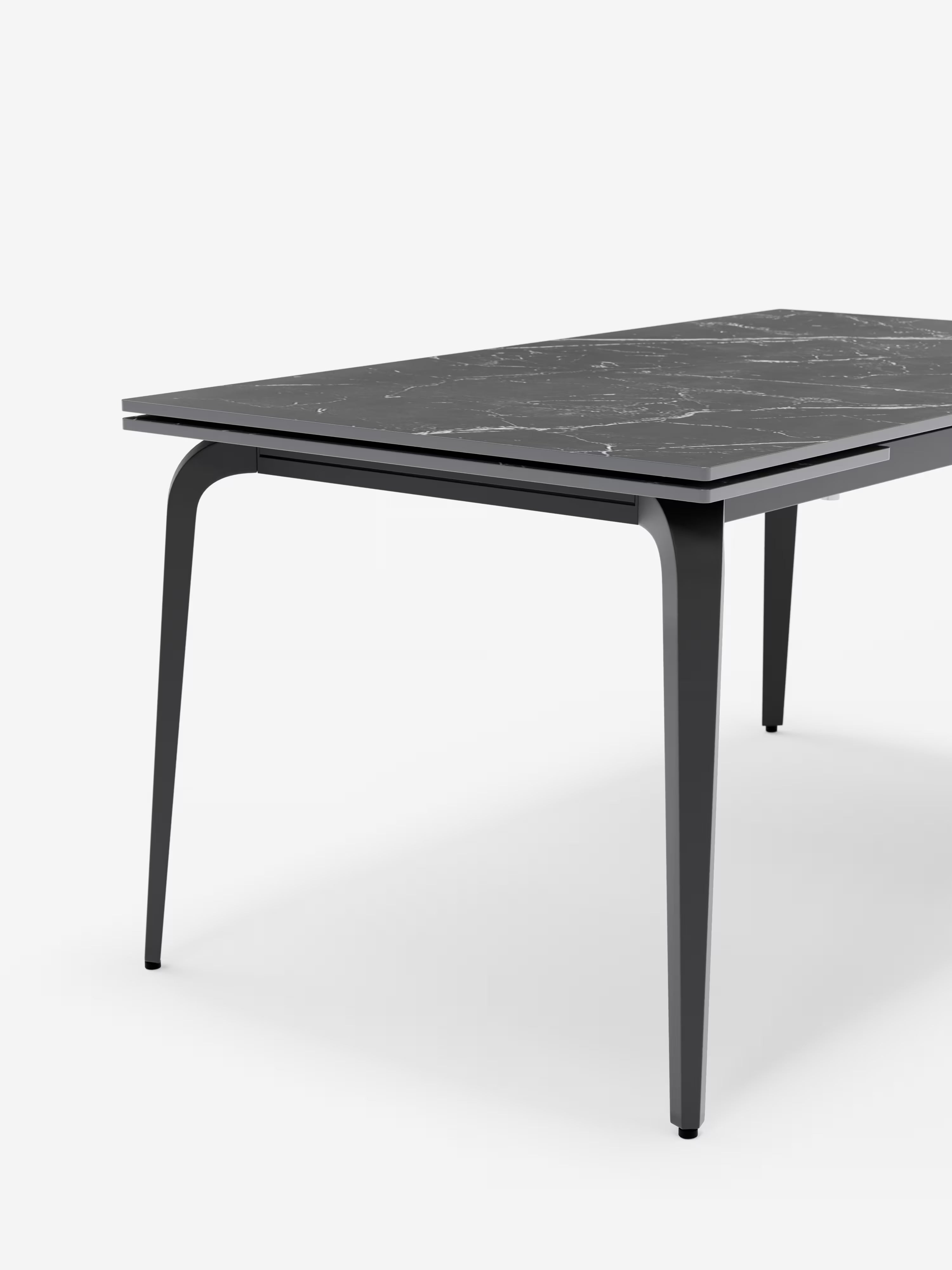 Felix extendable matte black marble table – black metal base seating 6 to 10