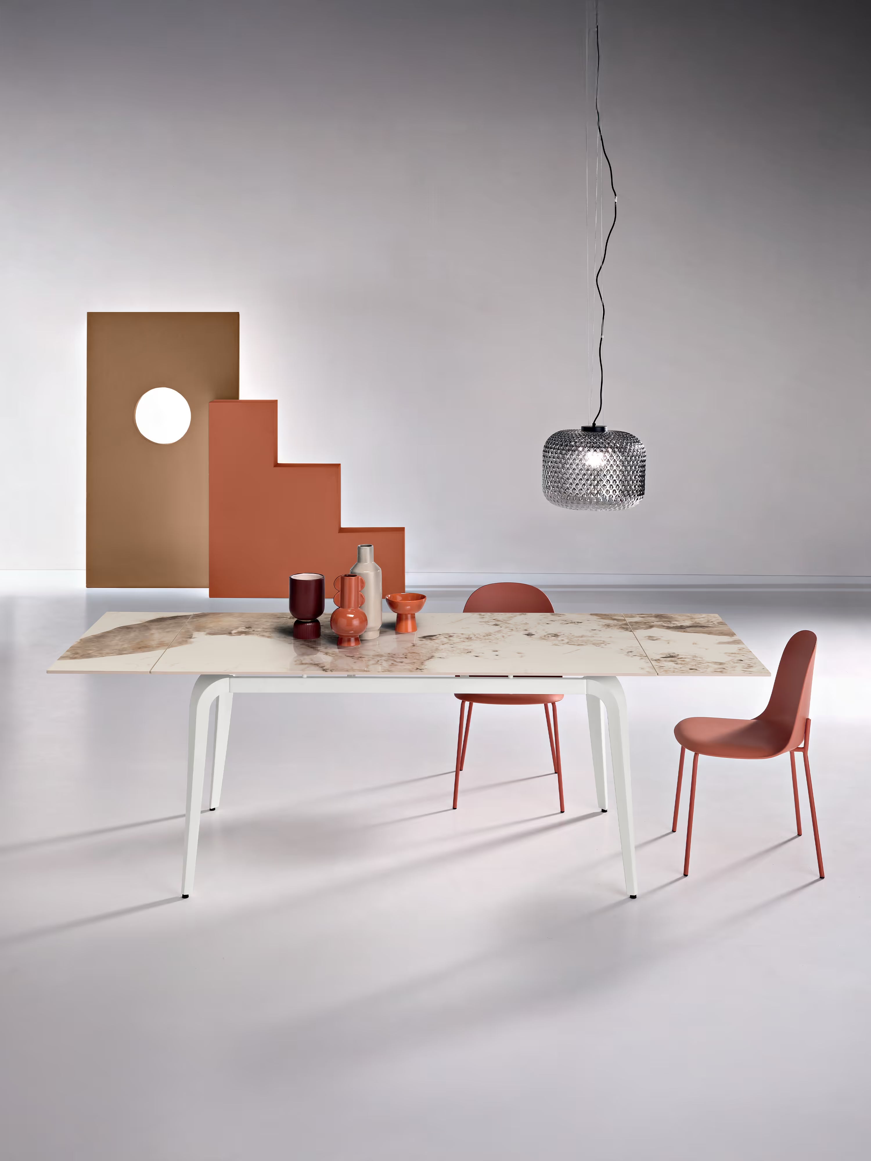 Felix Tavolo allungabile in marmo Pandora lucido – design moderno con base bianca da 6 a 10 posti