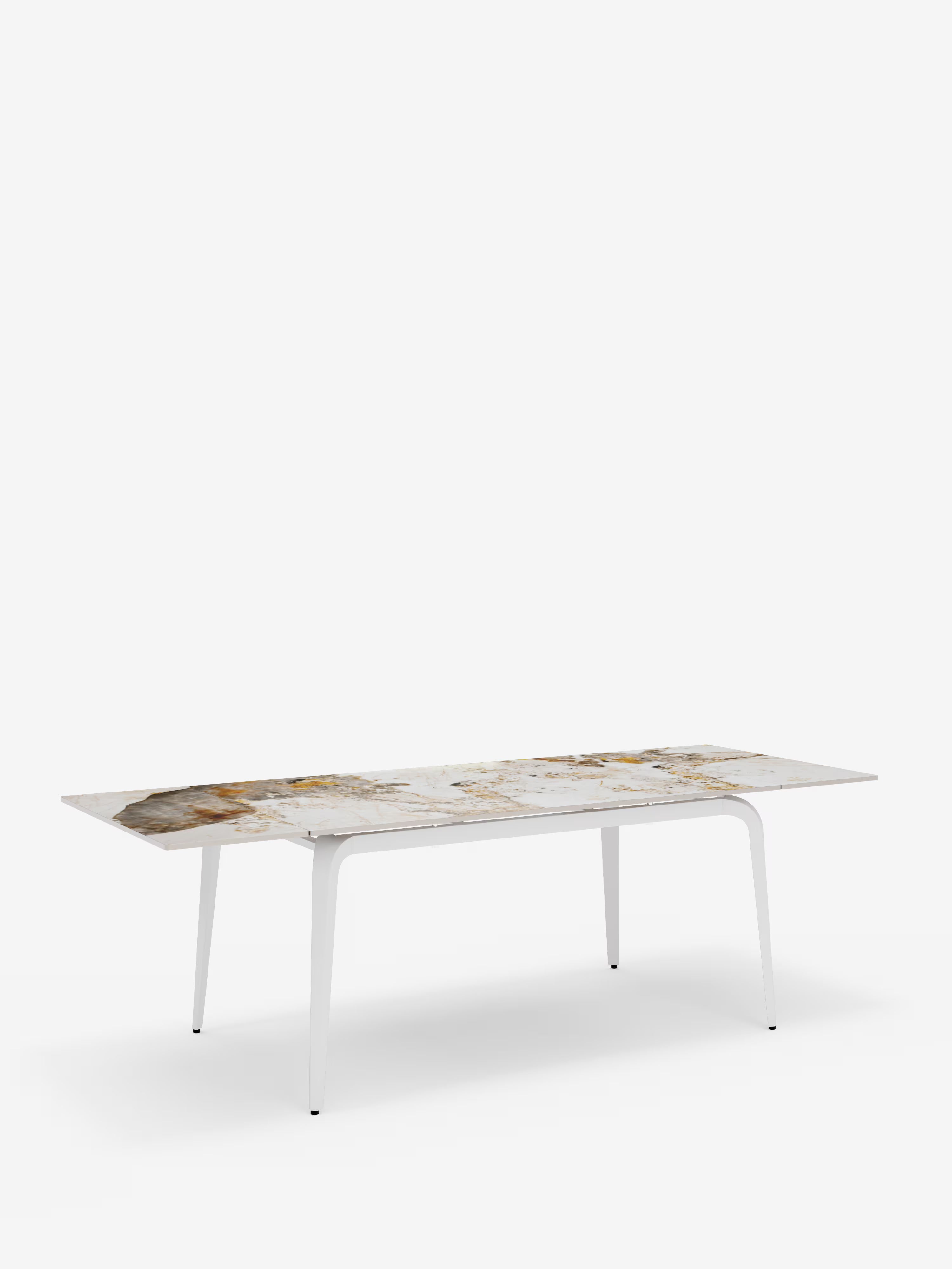 Felix mesa extensible de mármol Pandora brillante – diseño moderno con base blanca de 6 a 10 plazas