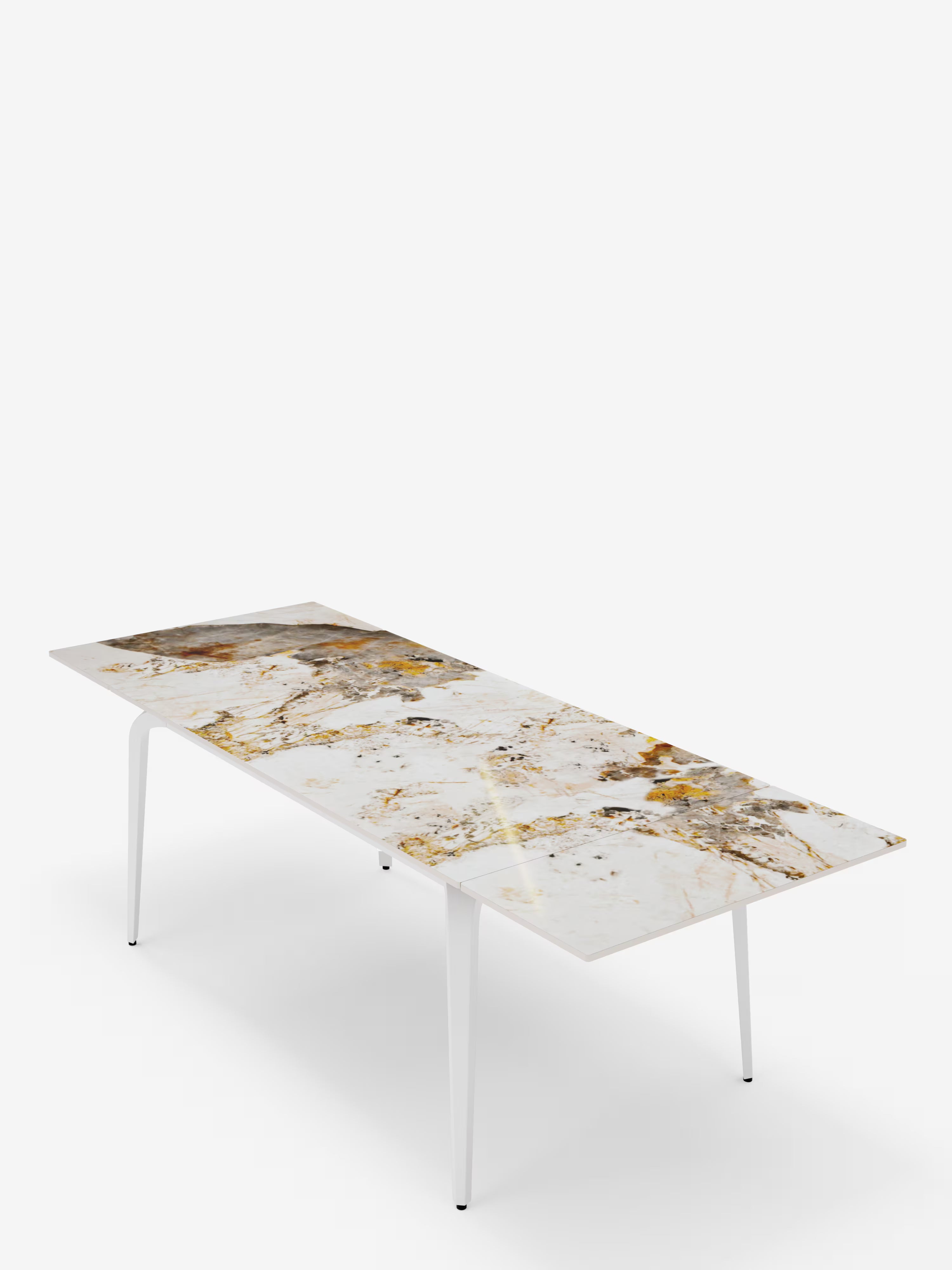 Felix mesa extensible de mármol Pandora brillante – diseño moderno con base blanca de 6 a 10 plazas