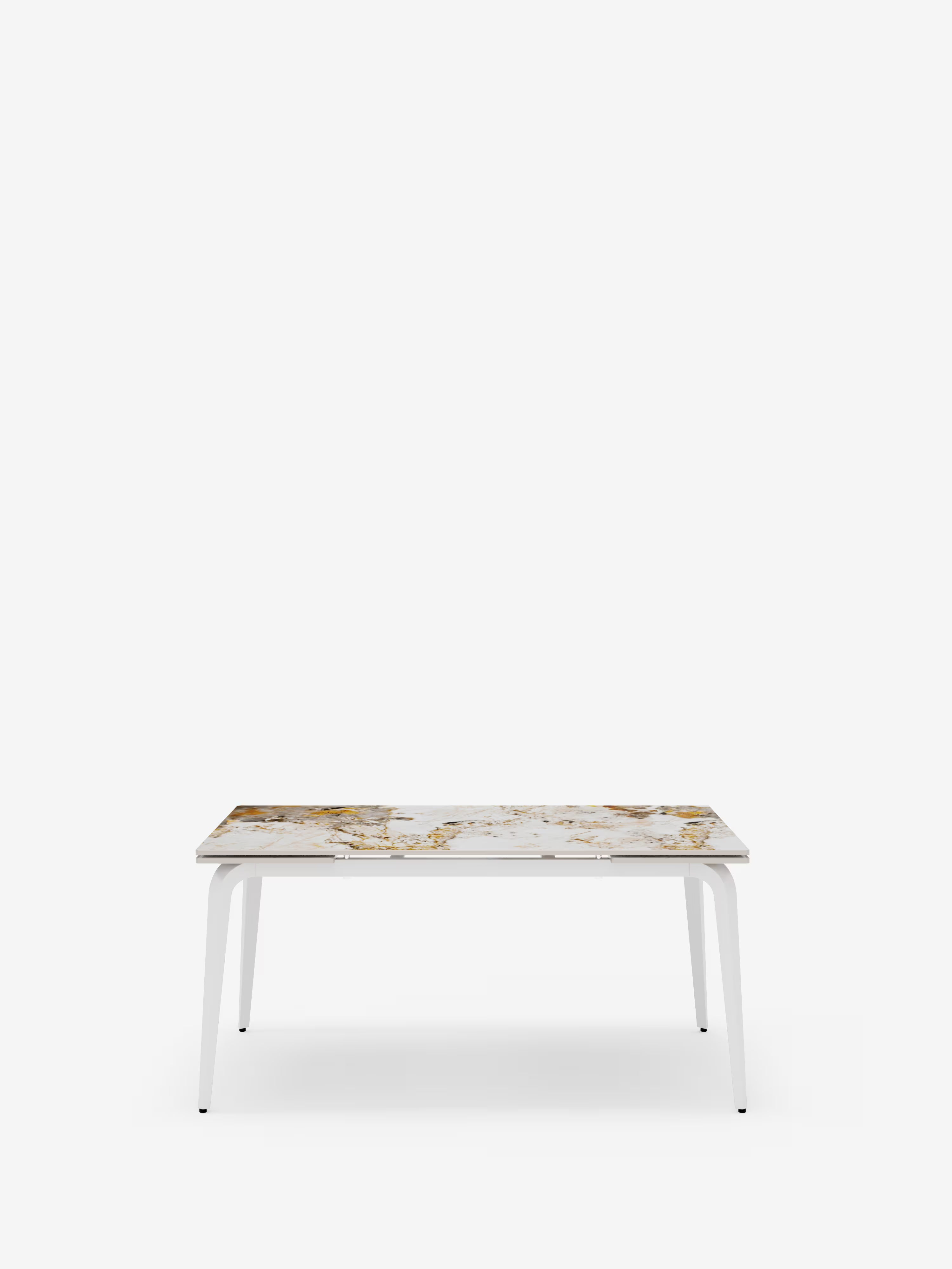 Felix Tavolo allungabile in marmo Pandora lucido – design moderno con base bianca da 6 a 10 posti