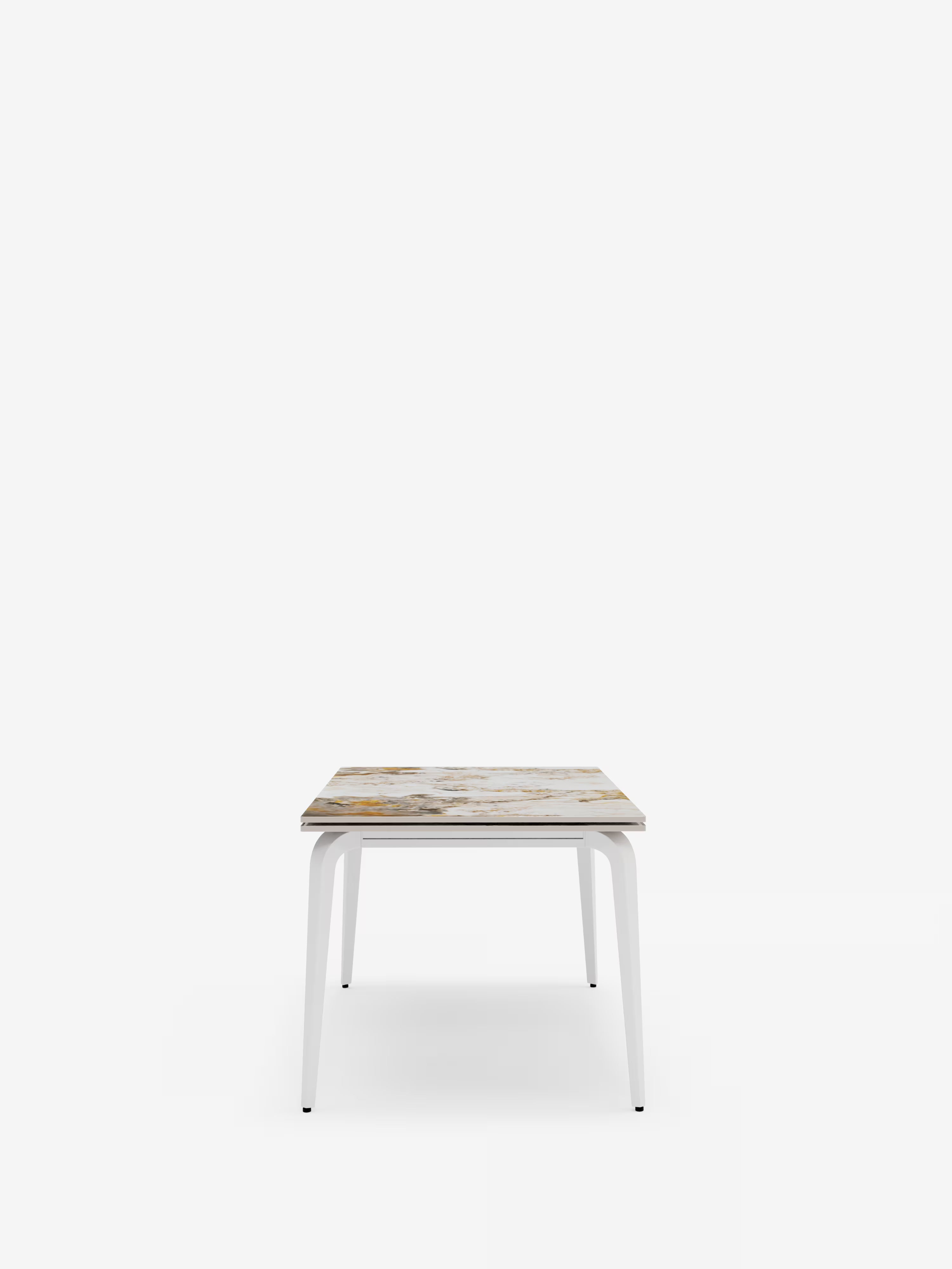 Felix mesa extensible de mármol Pandora brillante – diseño moderno con base blanca de 6 a 10 plazas