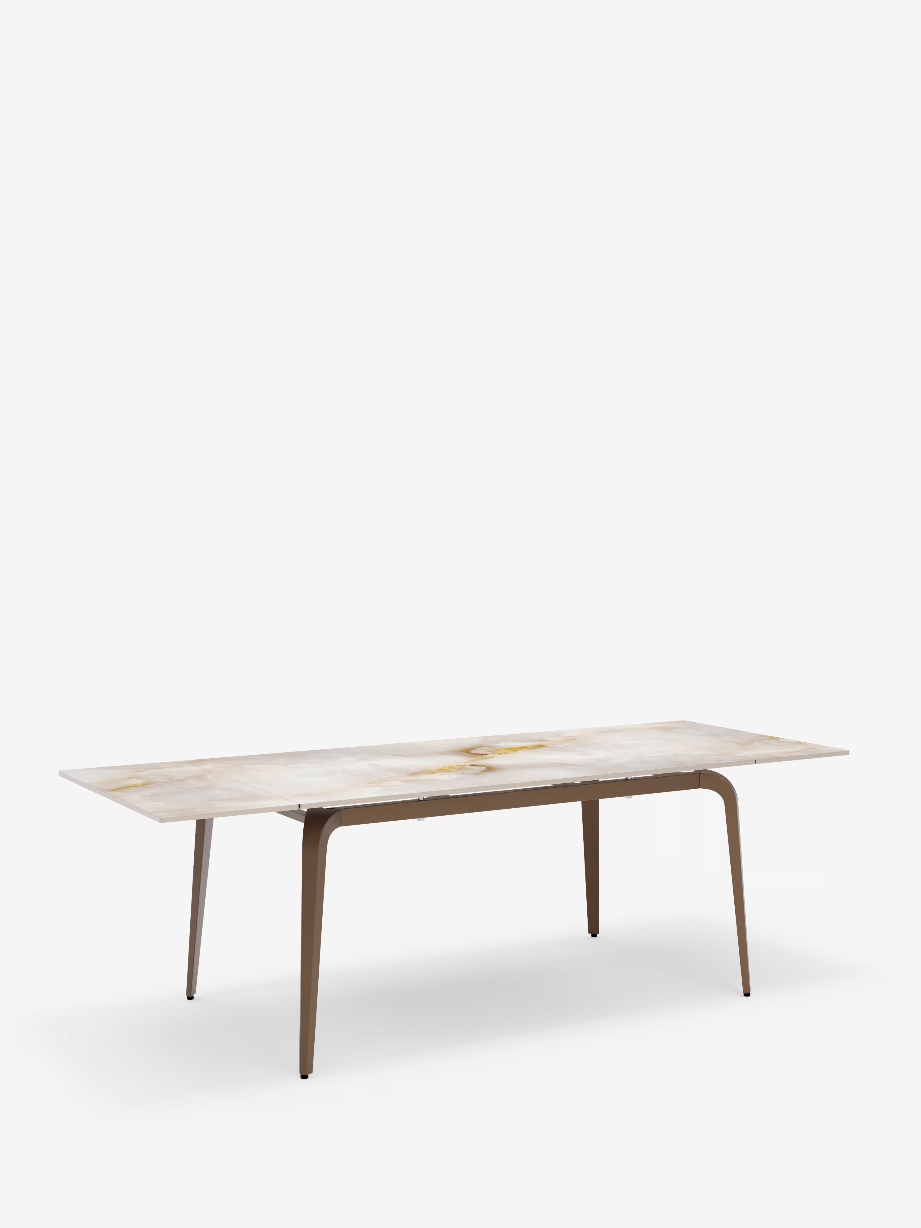 Felix mesa extensible de mármol ónix brillante – base de metal marrón de 6 a 10 plazas
