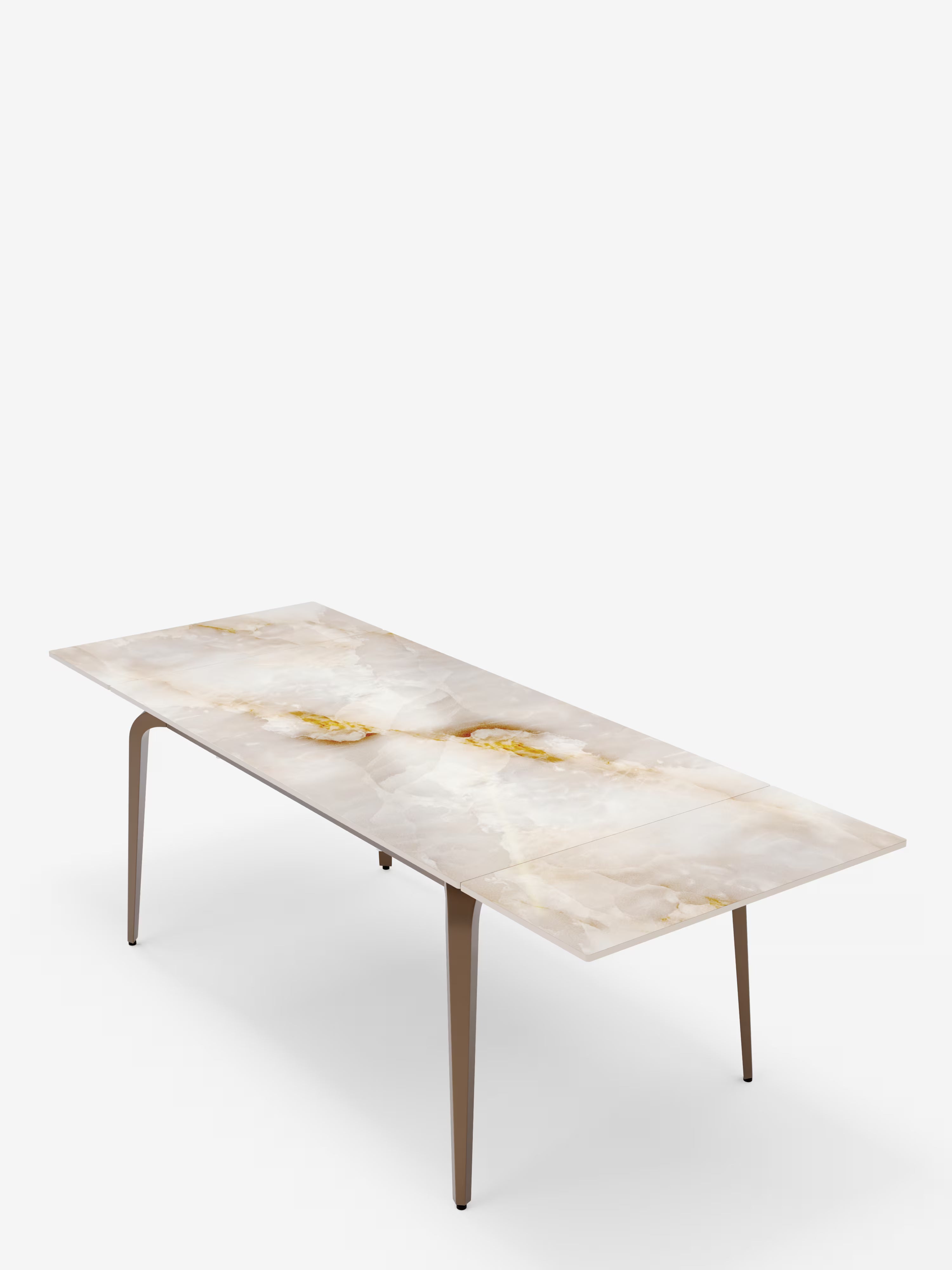 Felix mesa extensible de mármol ónix brillante – base de metal marrón de 6 a 10 plazas