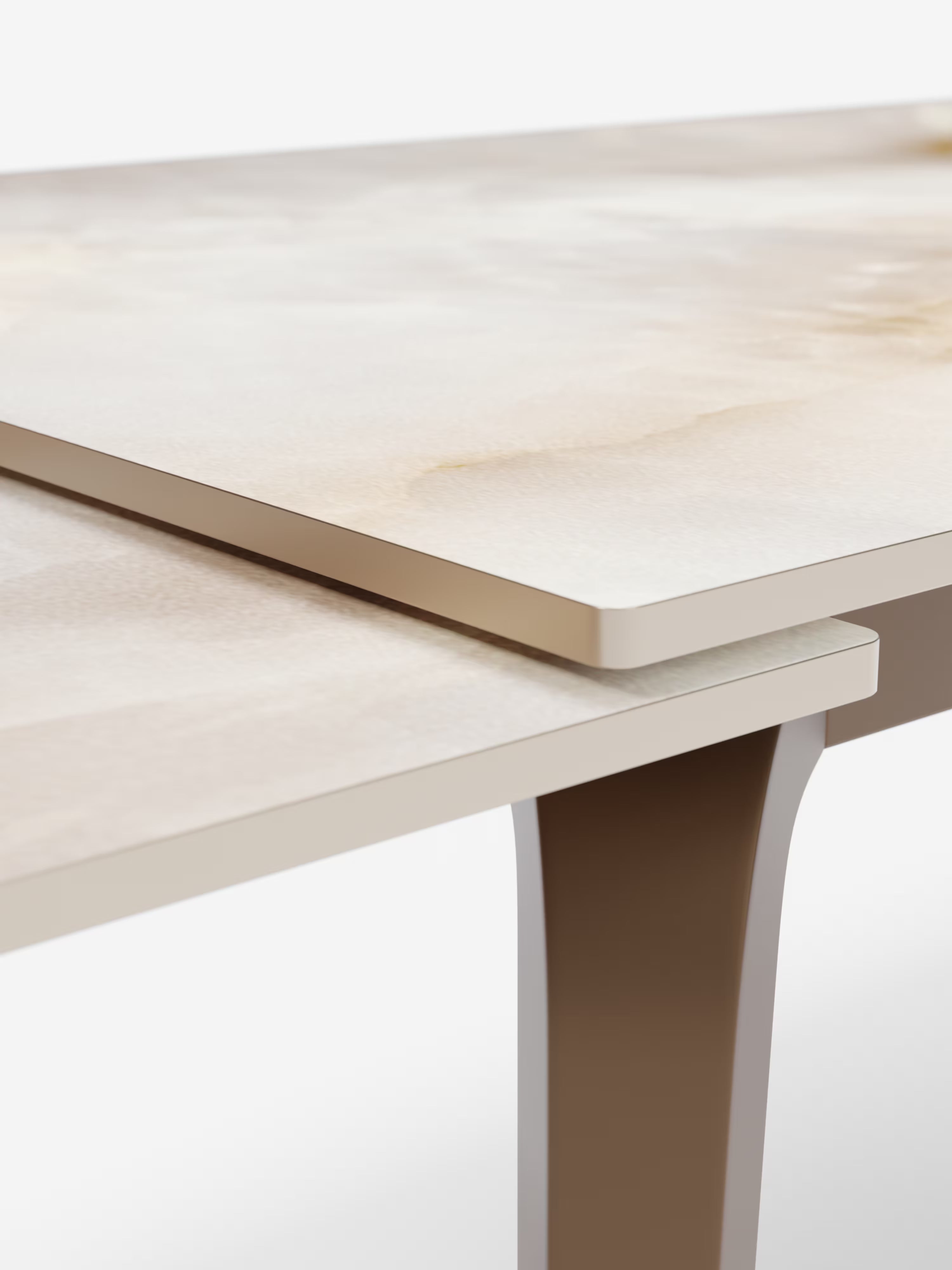 Felix mesa extensible de mármol ónix brillante – base de metal marrón de 6 a 10 plazas