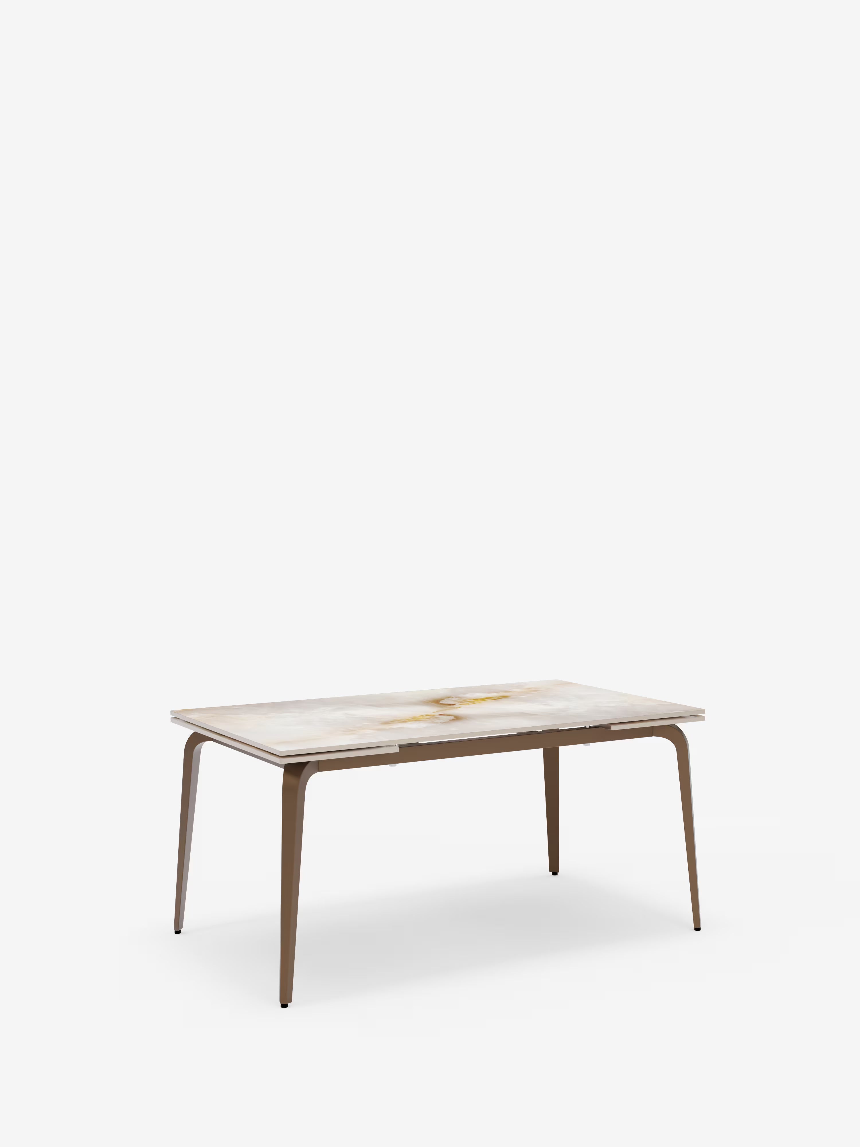 Felix mesa extensible de mármol ónix brillante – base de metal marrón de 6 a 10 plazas