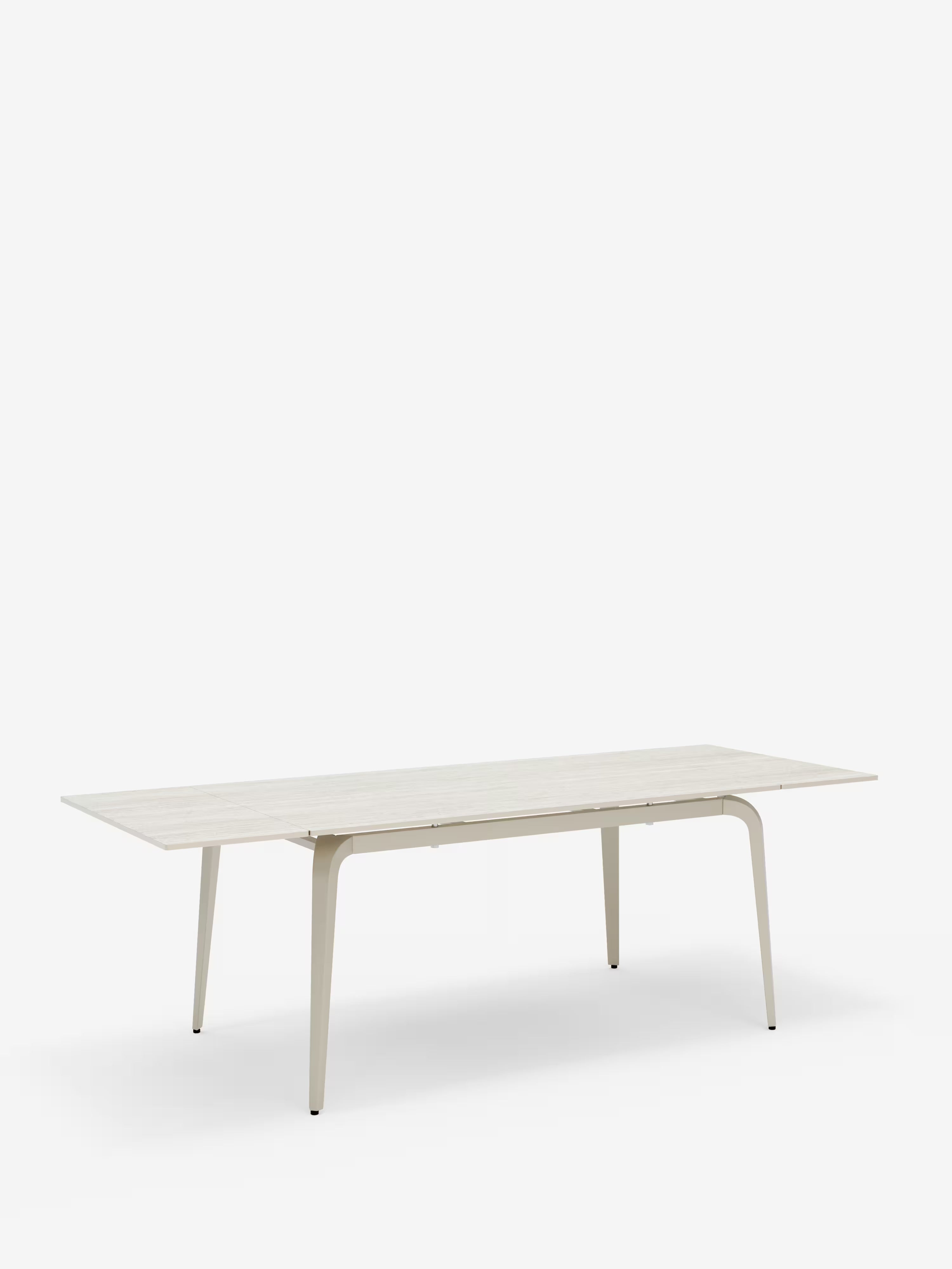 Felix Mesa extensible en mármol travertino y base de metal color perla - de 6 a 10 plazas
