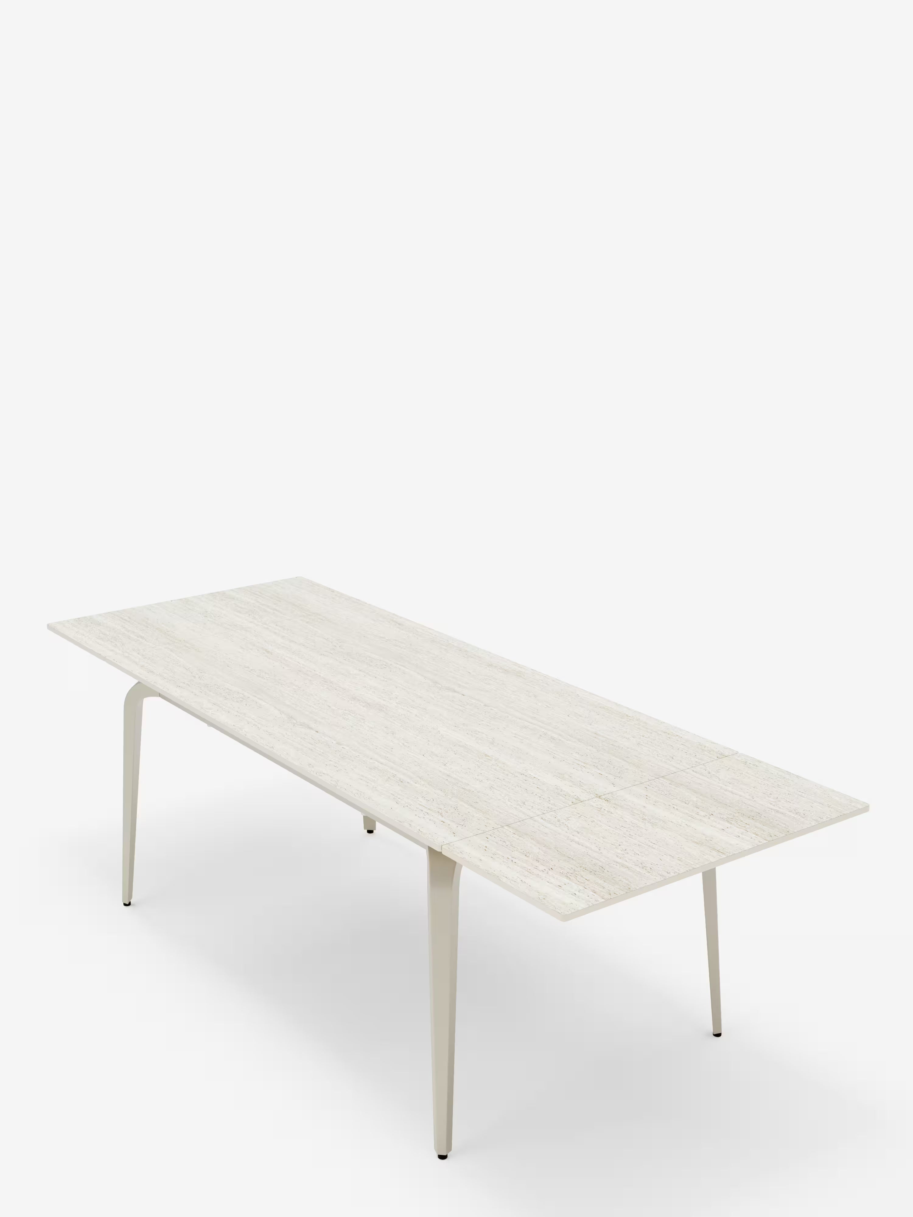 Felix Mesa extensible en mármol travertino y base de metal color perla - de 6 a 10 plazas