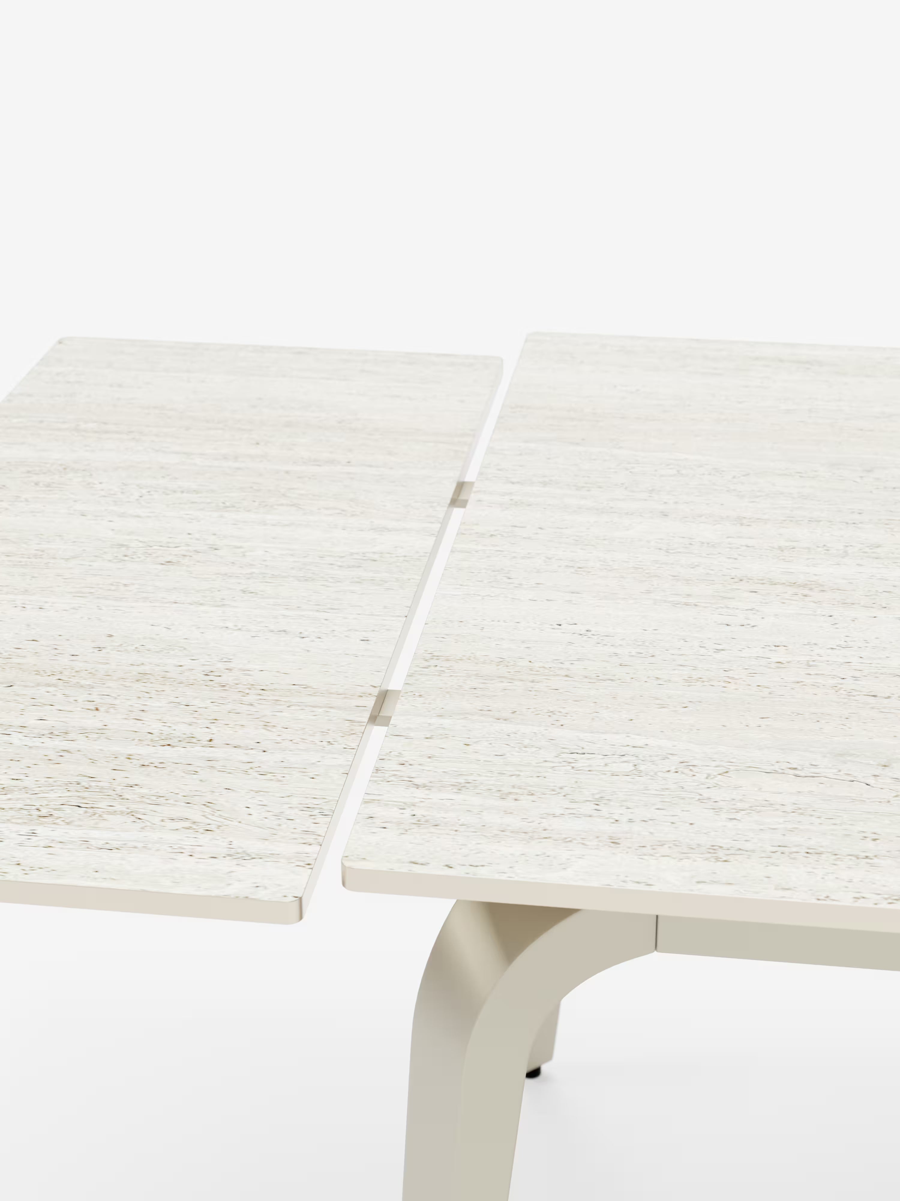 Felix Mesa extensible en mármol travertino y base de metal color perla - de 6 a 10 plazas