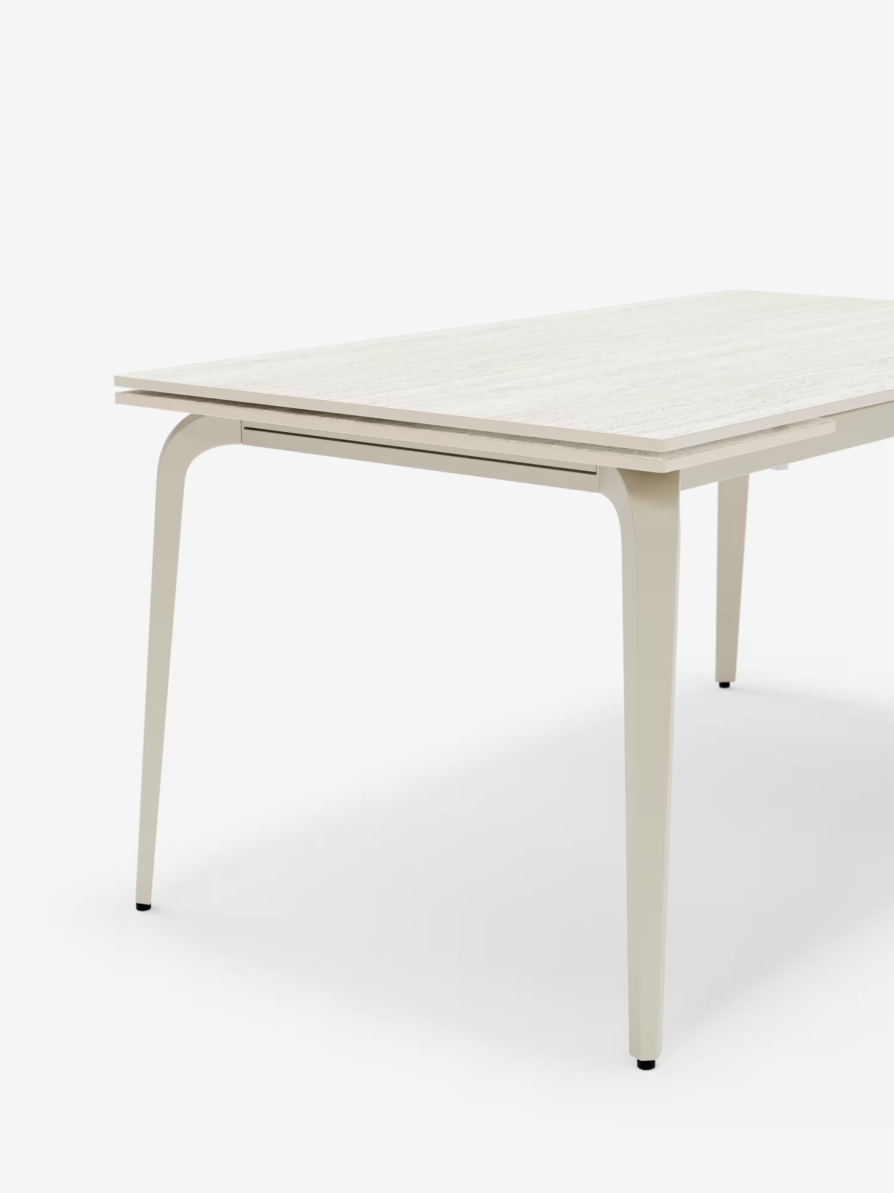 Felix Mesa extensible en mármol travertino y base de metal color perla - de 6 a 10 plazas