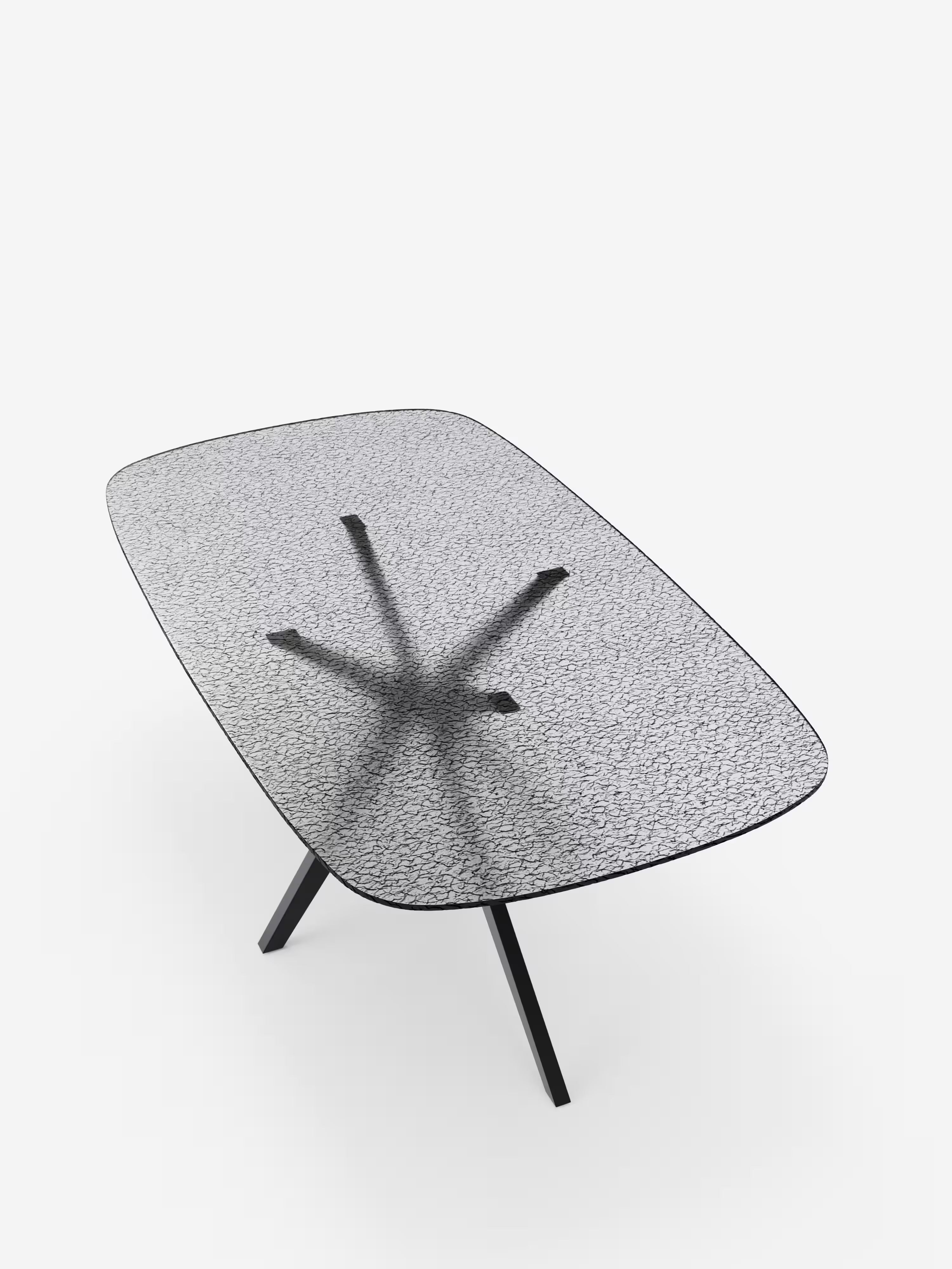 Fever Designer table with hammered smoked glass top – black metal base 180 x 100 cm