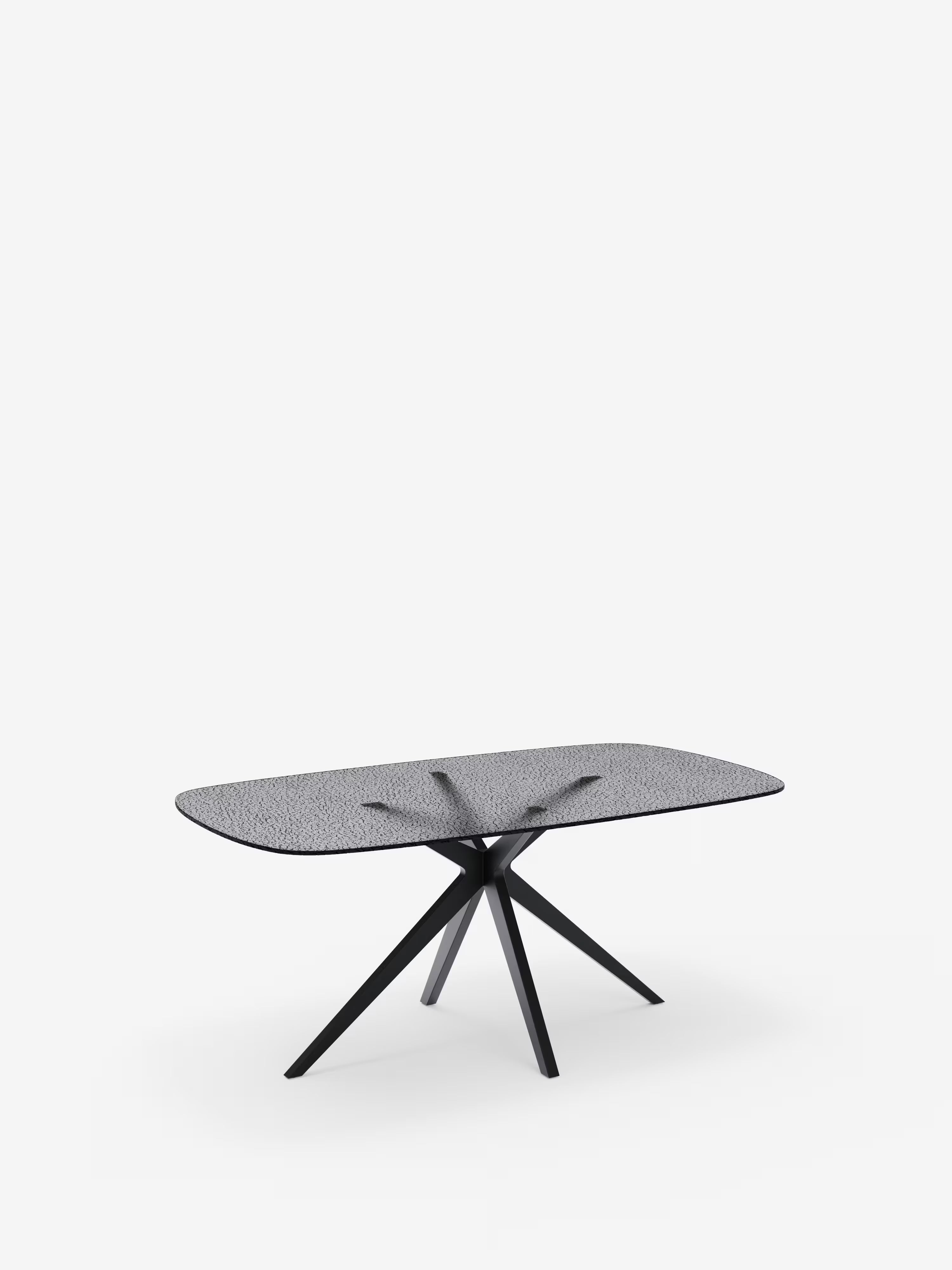 Fever Designer table with hammered smoked glass top – black metal base 180 x 100 cm
