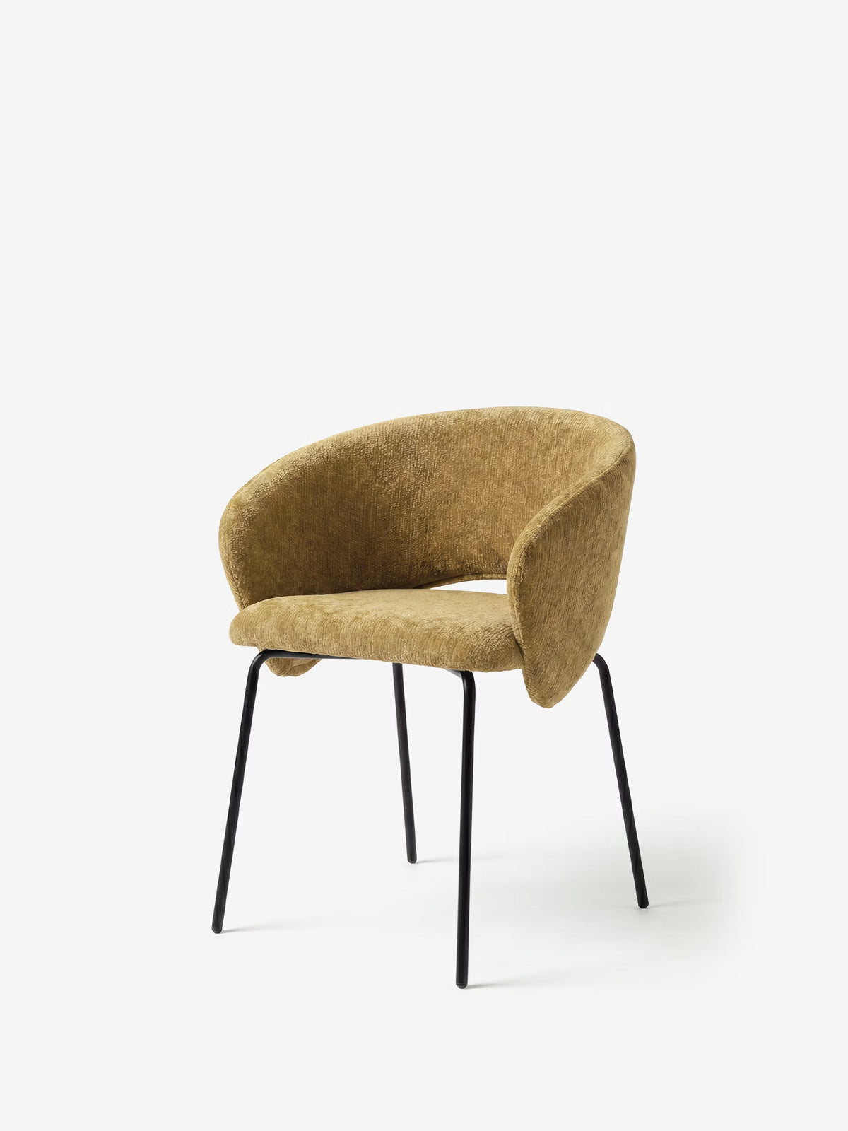 Fosca Sedia imbottita di design in morbido tessuto con braccioli e gambe in metallo nero