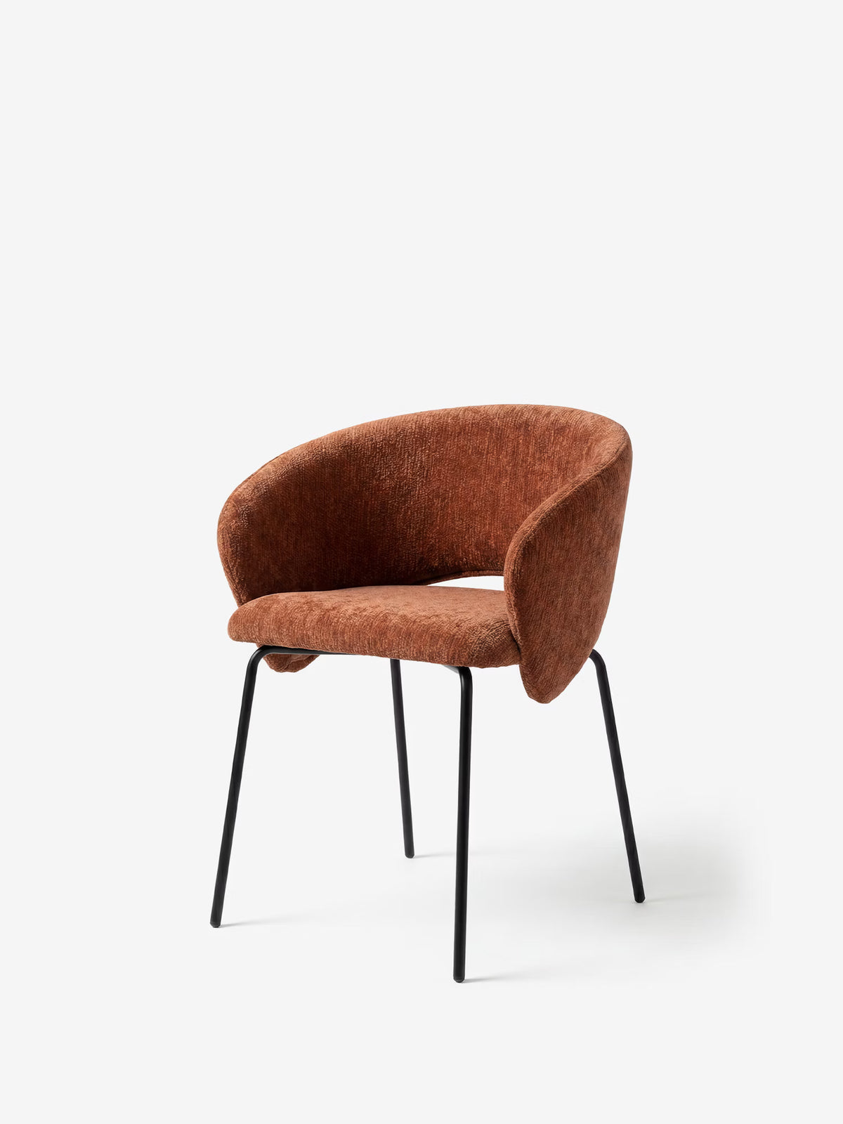 Fosca Sedia imbottita di design in morbido tessuto con braccioli e gambe in metallo nero