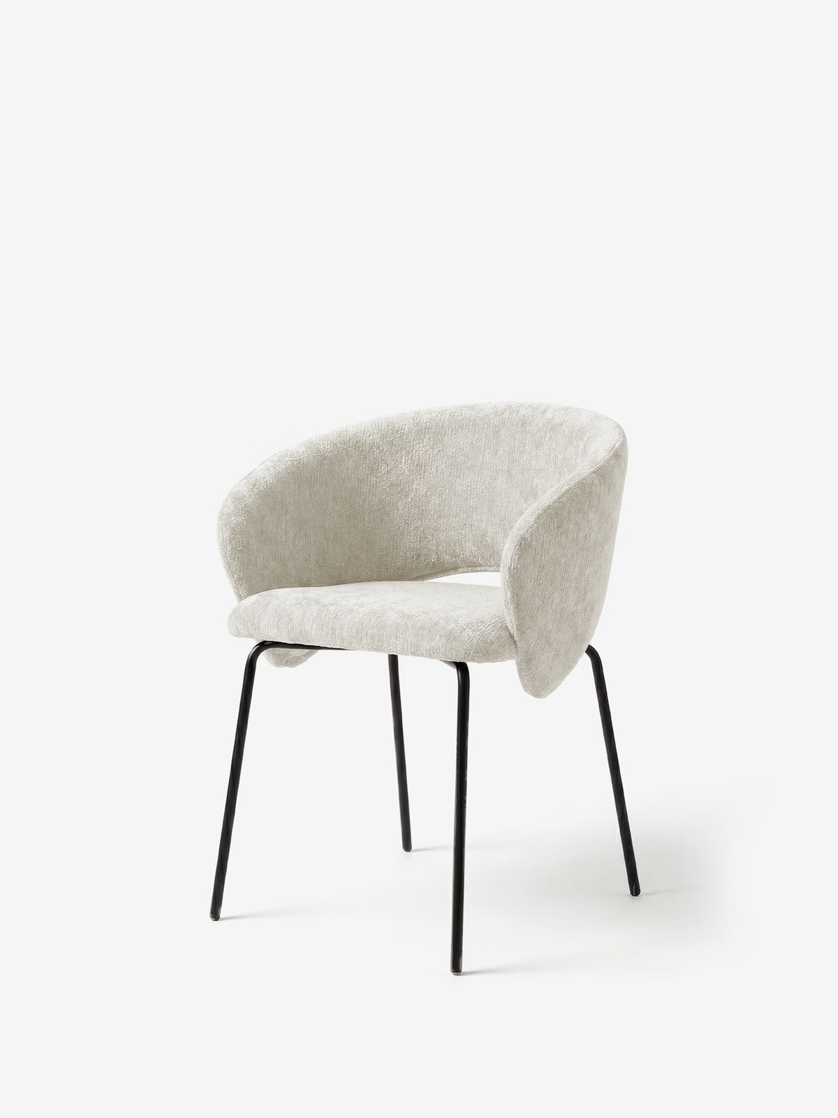 Fosca Sedia imbottita di design in morbido tessuto con braccioli e gambe in metallo nero