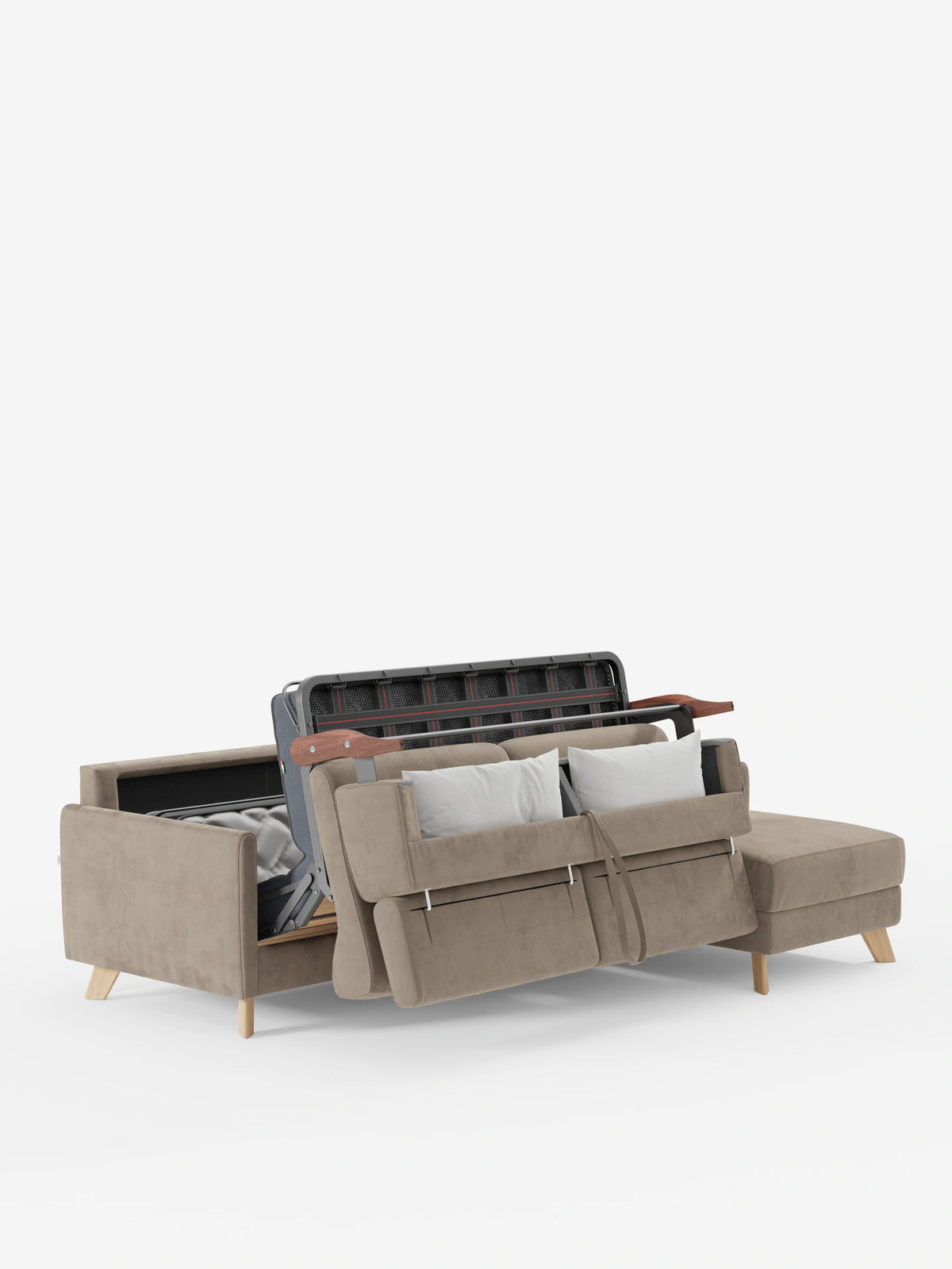Francy abziehbares Klappsofa mit verstellbaren Kopfstützen und Stauraum-Ottomane