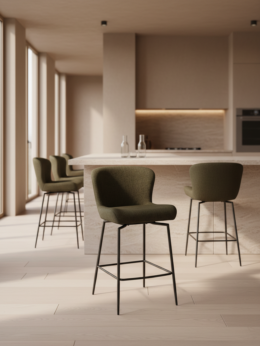 Glam Swivel stool with automatic return - bouclé fabric with metal base