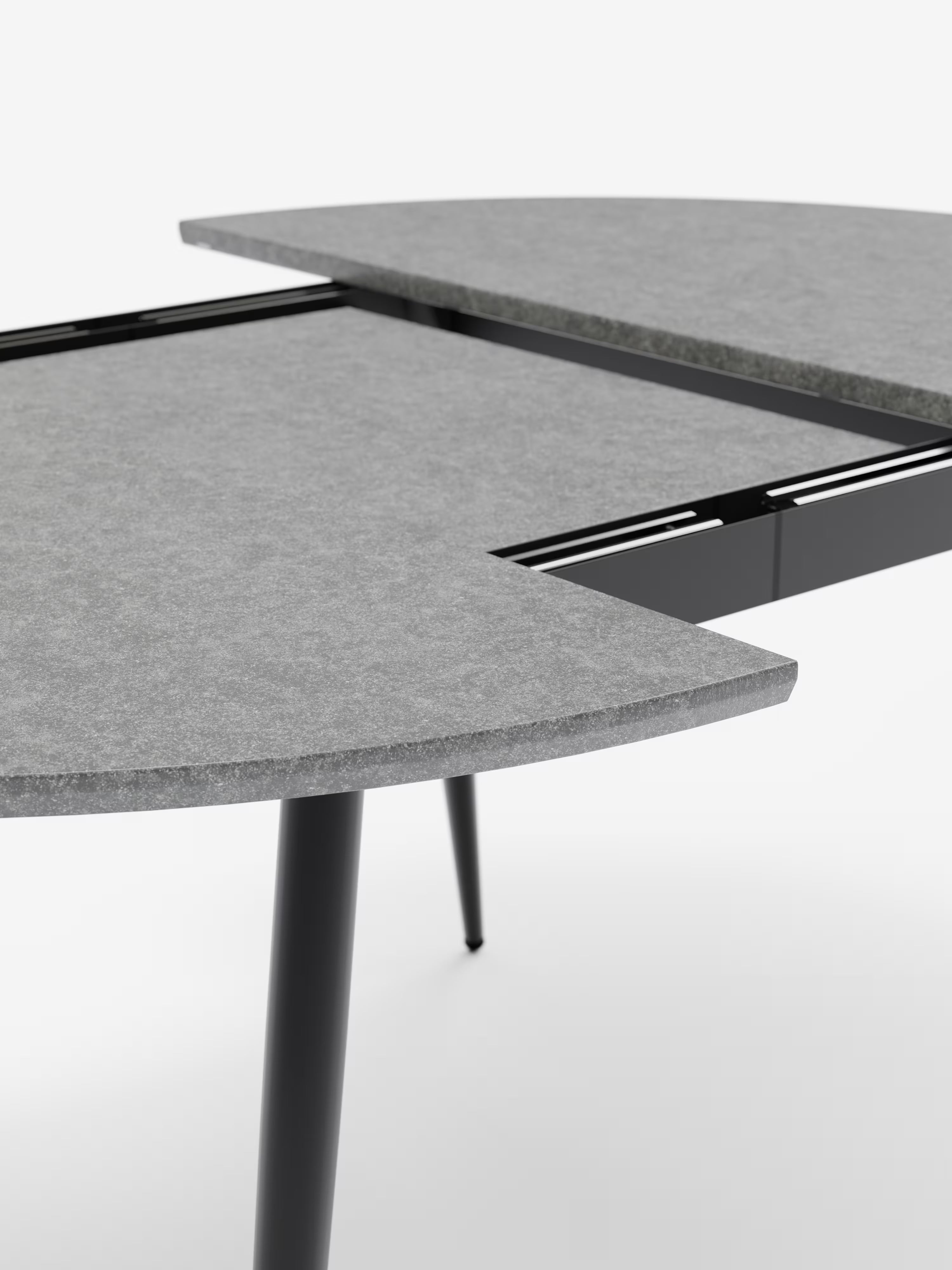 Habla Mesa redonda extensible con sobre efecto cemento – base de metal negro Ø 120 (L 160) cm