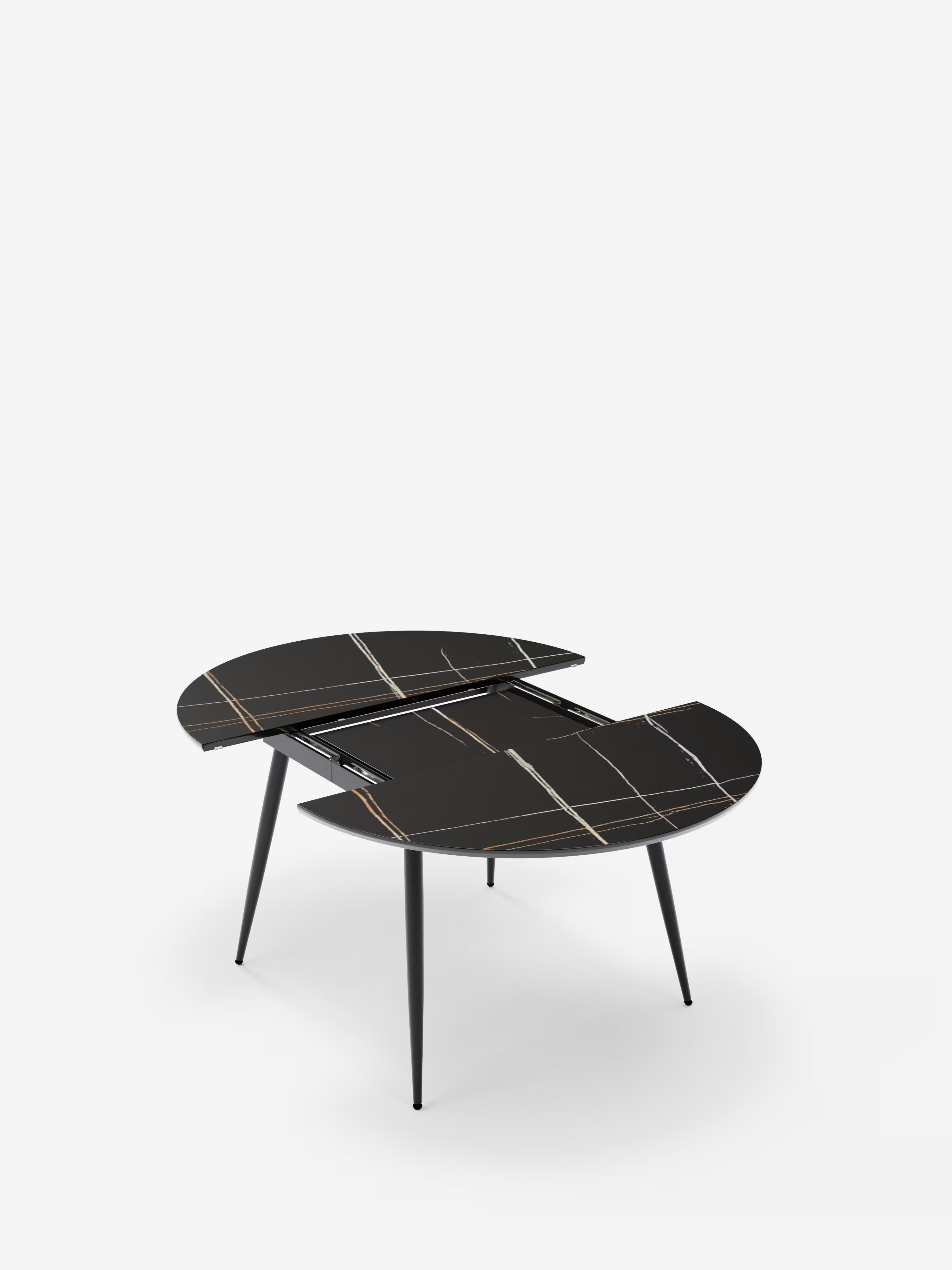 Habla Mesa redonda extensible con sobre efecto mármol negro – base de metal negro Ø 120 (L 160) cm
