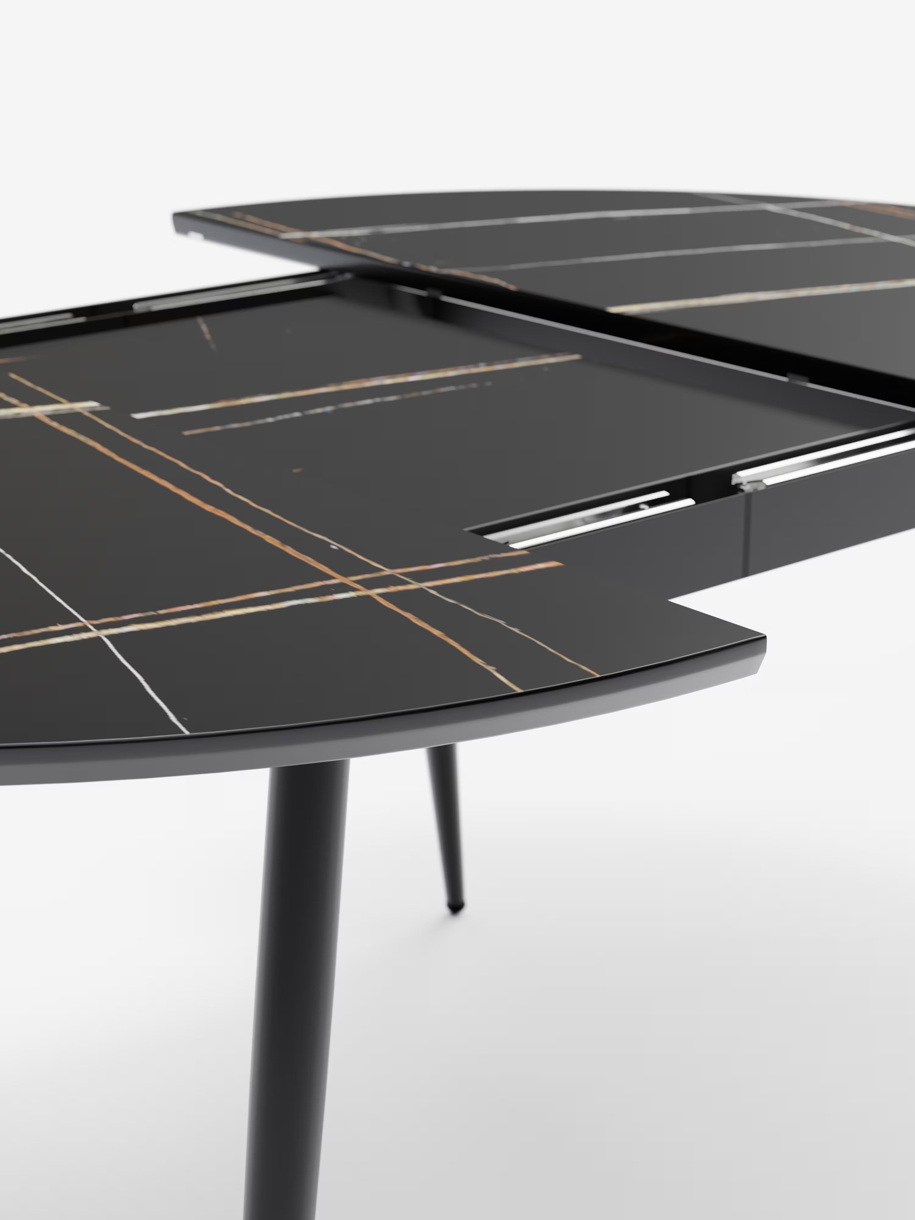 Habla Mesa redonda extensible con sobre efecto mármol negro – base de metal negro Ø 120 (L 160) cm
