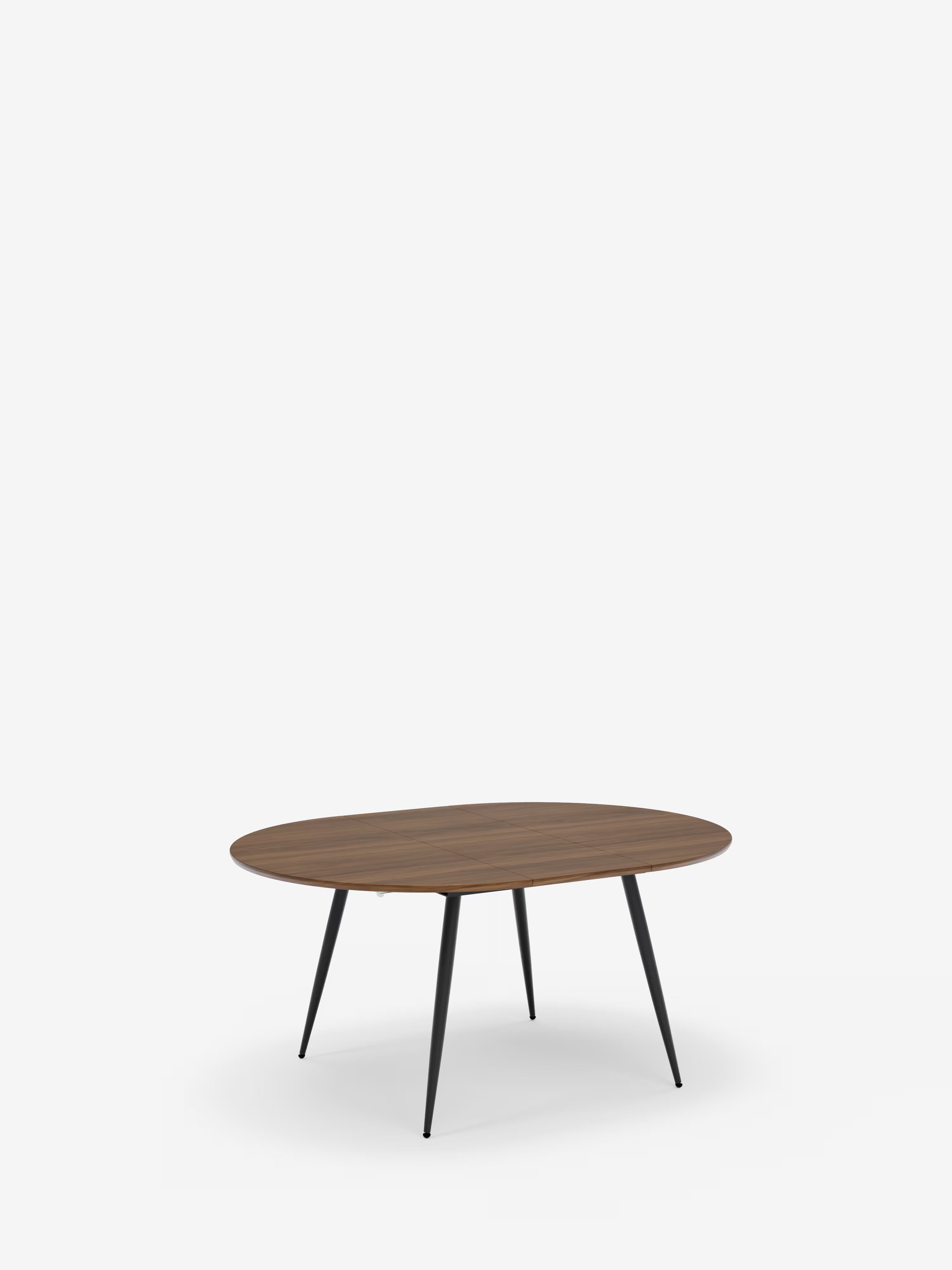 Habla Table ronde extensible avec plateau en bois teck – base en métal noir Ø 120 (L 160) cm