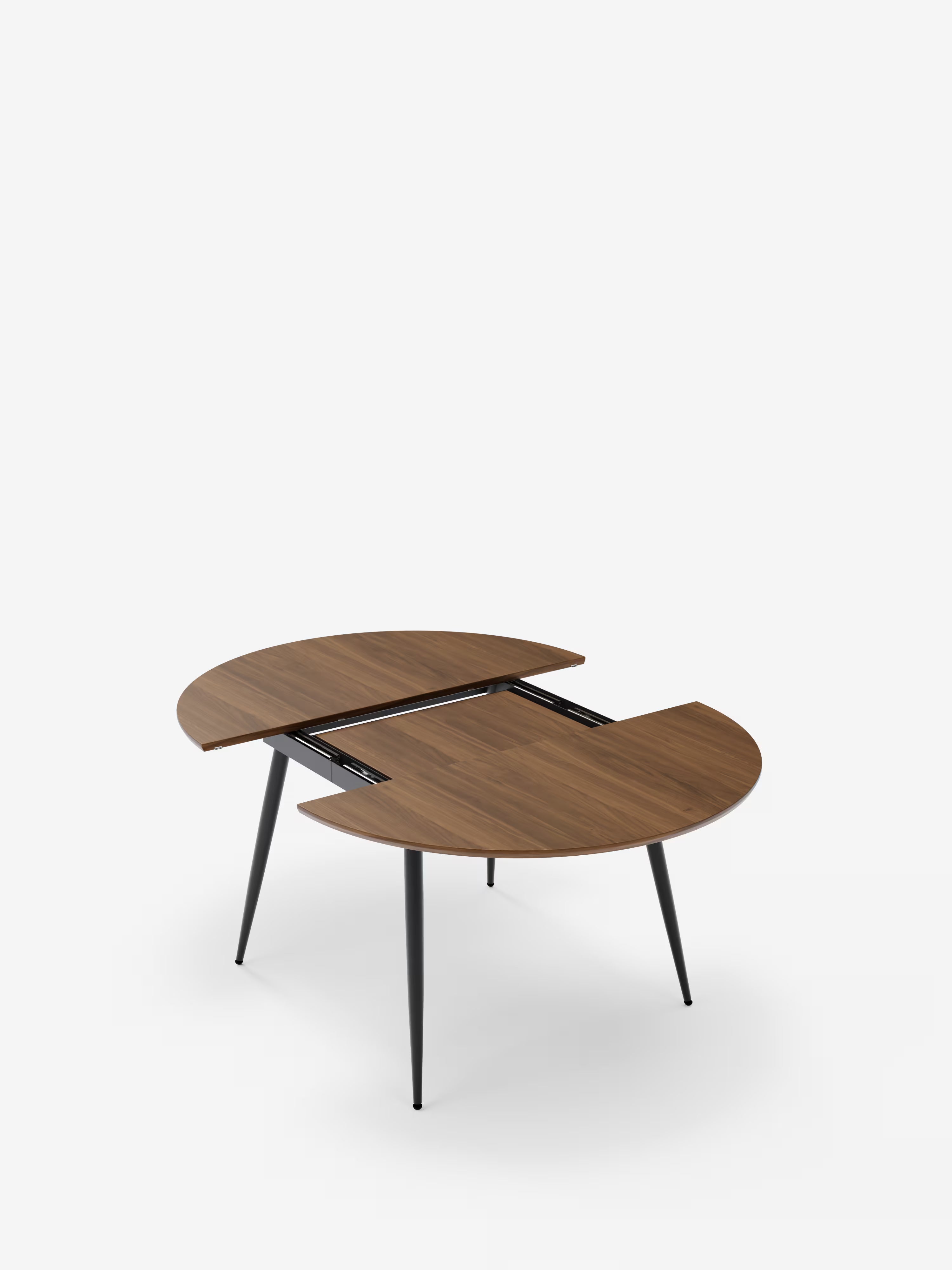 Habla Table ronde extensible avec plateau en bois teck – base en métal noir Ø 120 (L 160) cm